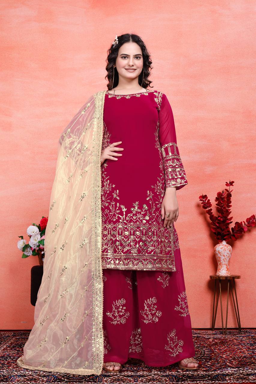 Teeya Creation Rani Color Faux Georgette Embroidery Work Fully Stitched Salwar Suit