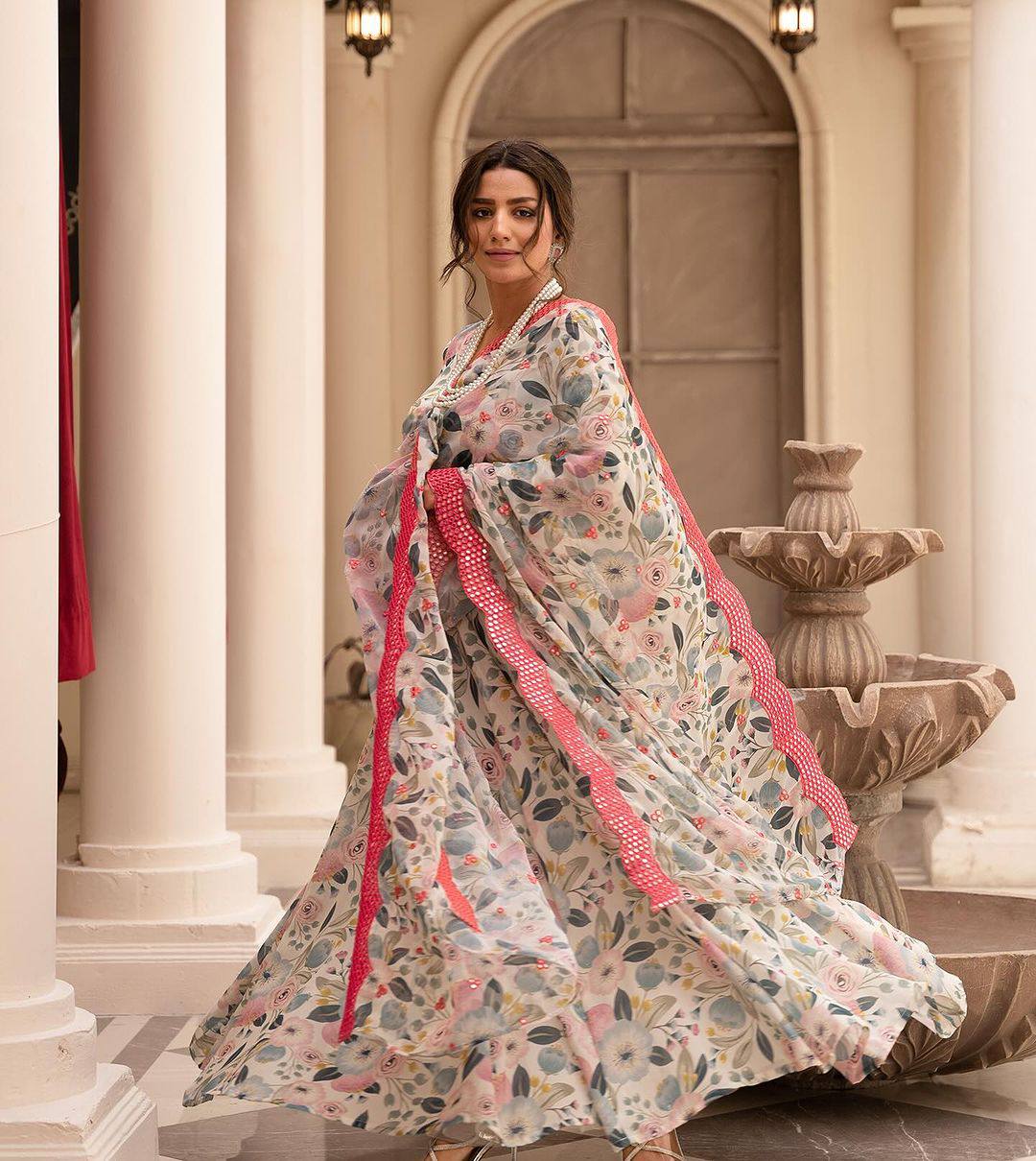 Teeya Creation Multicolor Chinon Silk Digital Print With Sequence Work Anarkali With Pants And Dupatta