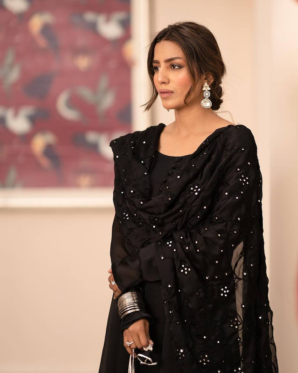 Teeya Creation Black Color Roman Cotton Embroidery And Sequence Work Anarkali With Pants And Dupatta