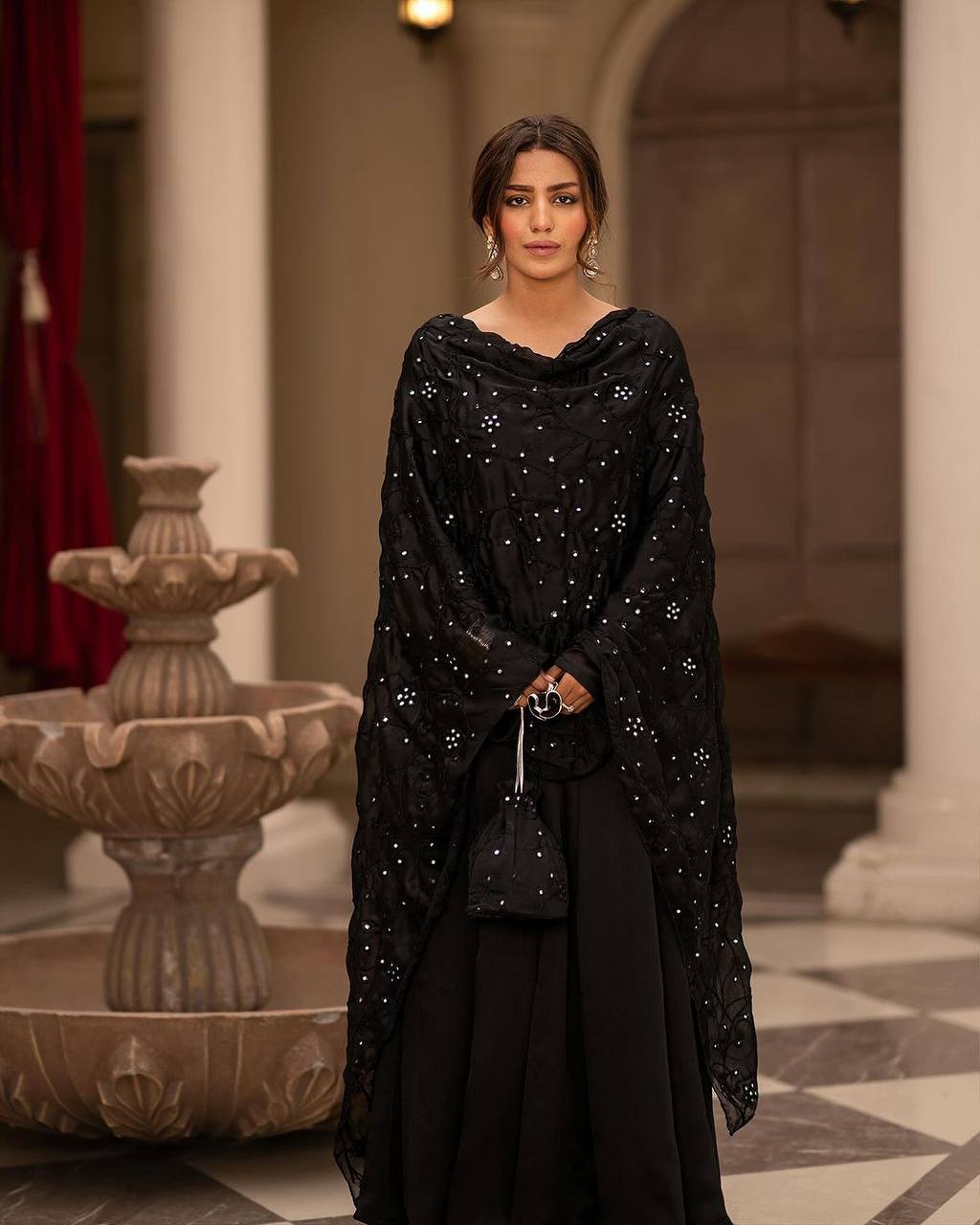 Teeya Creation Black Color Roman Cotton Embroidery And Sequence Work Anarkali With Pants And Dupatta