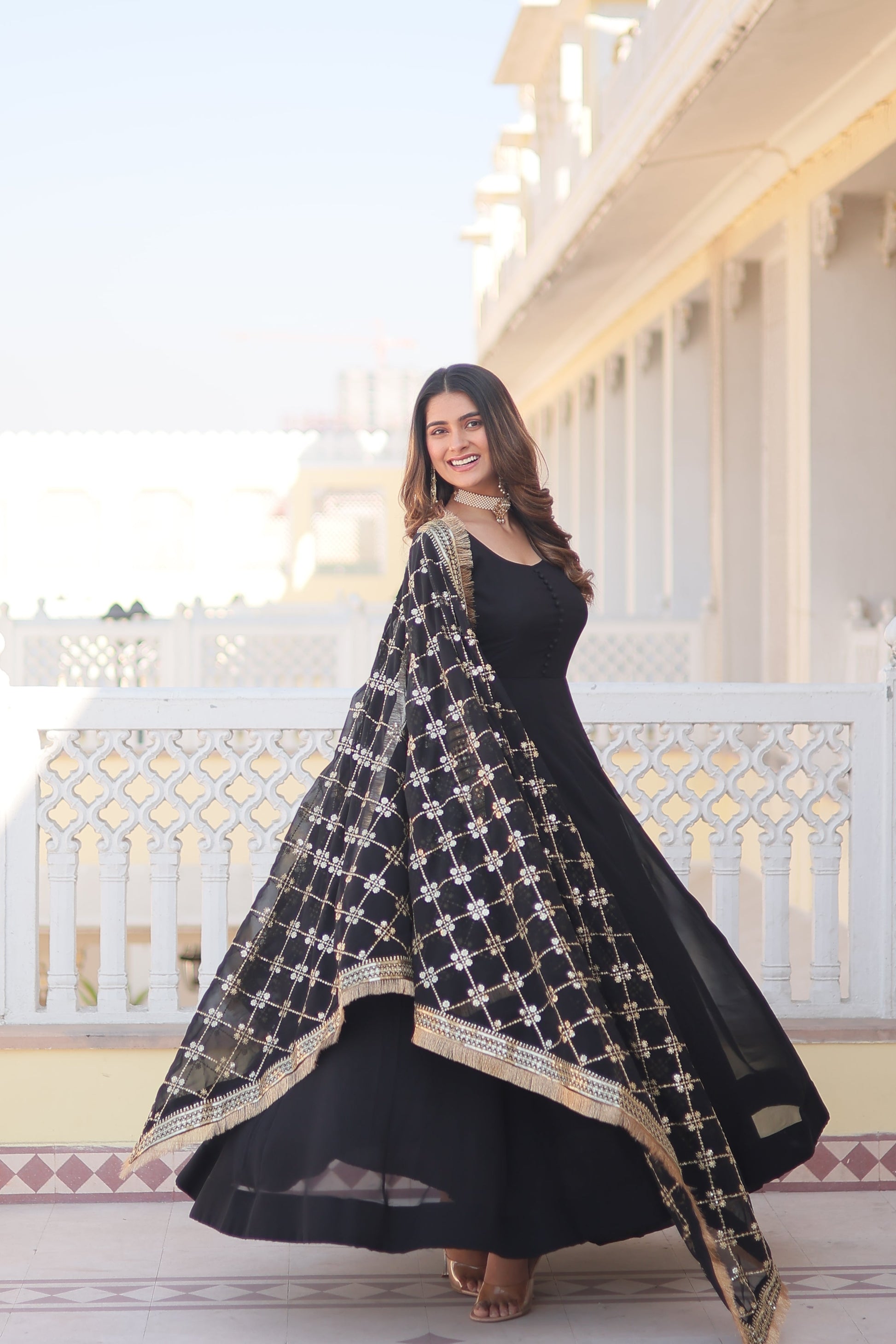Teeya Creation Black Color Faux Georgette Fully Stitched Gown