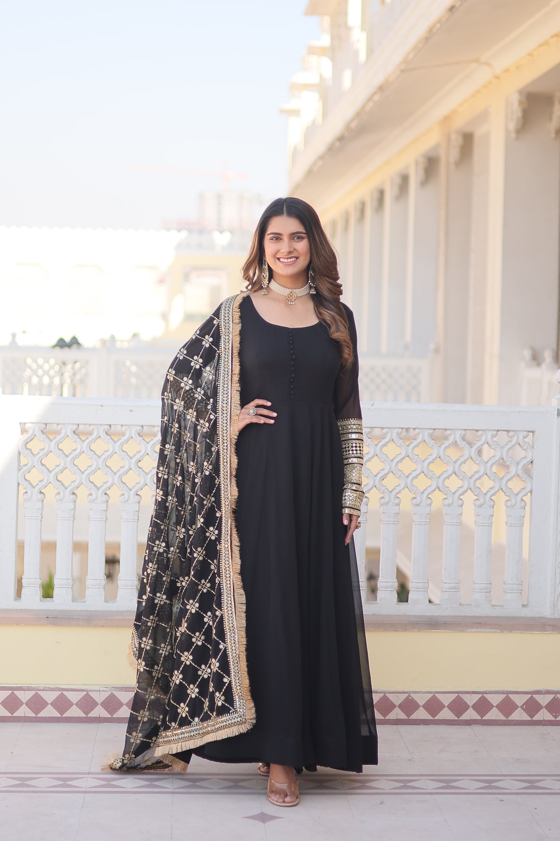 Teeya Creation Black Color Faux Georgette Fully Stitched Gown