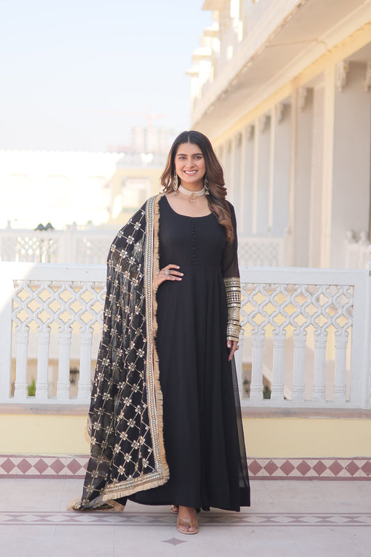 Teeya Creation Black Color Faux Georgette Fully Stitched Gown