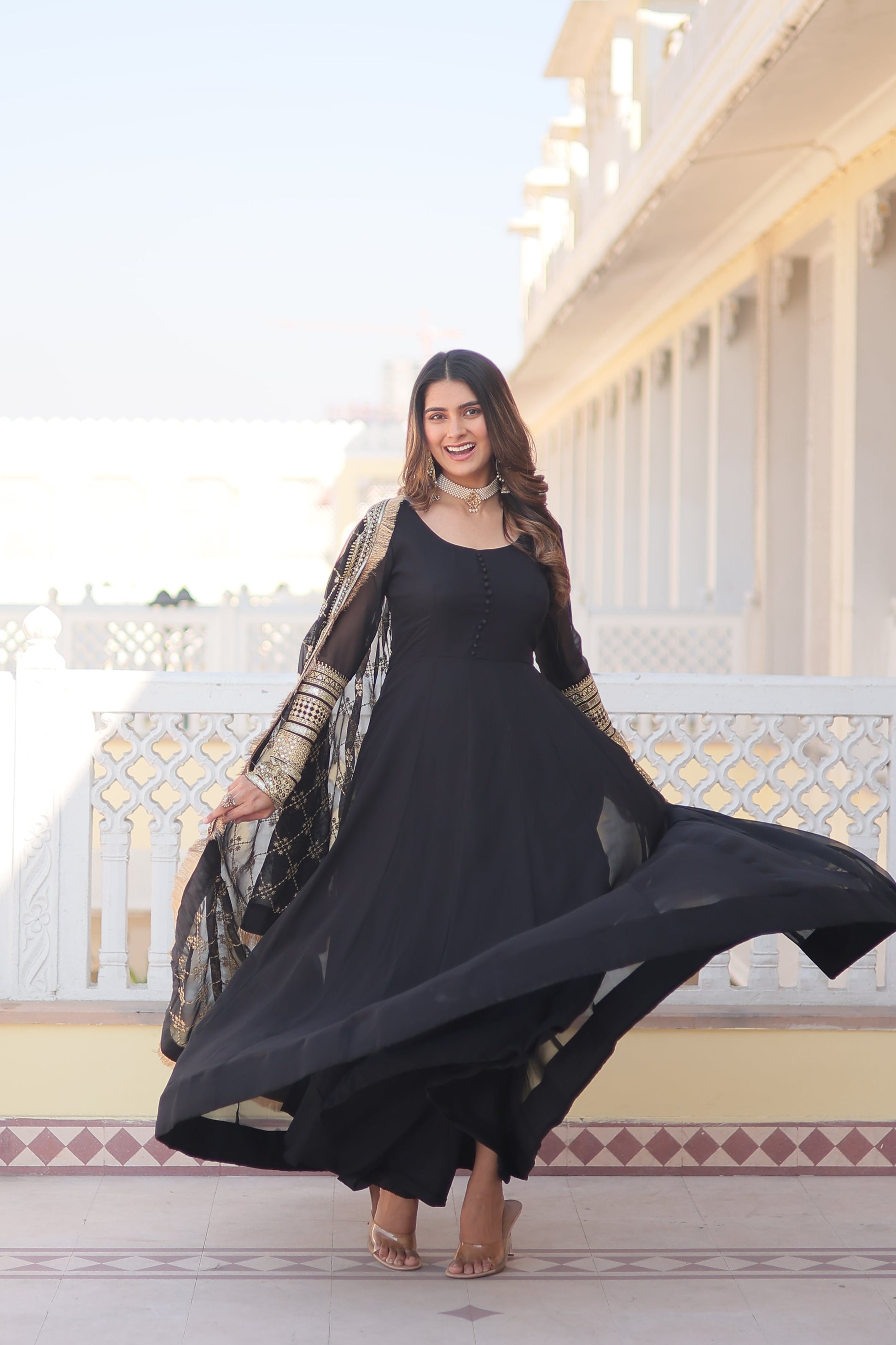 Teeya Creation Black Color Faux Georgette Fully Stitched Gown