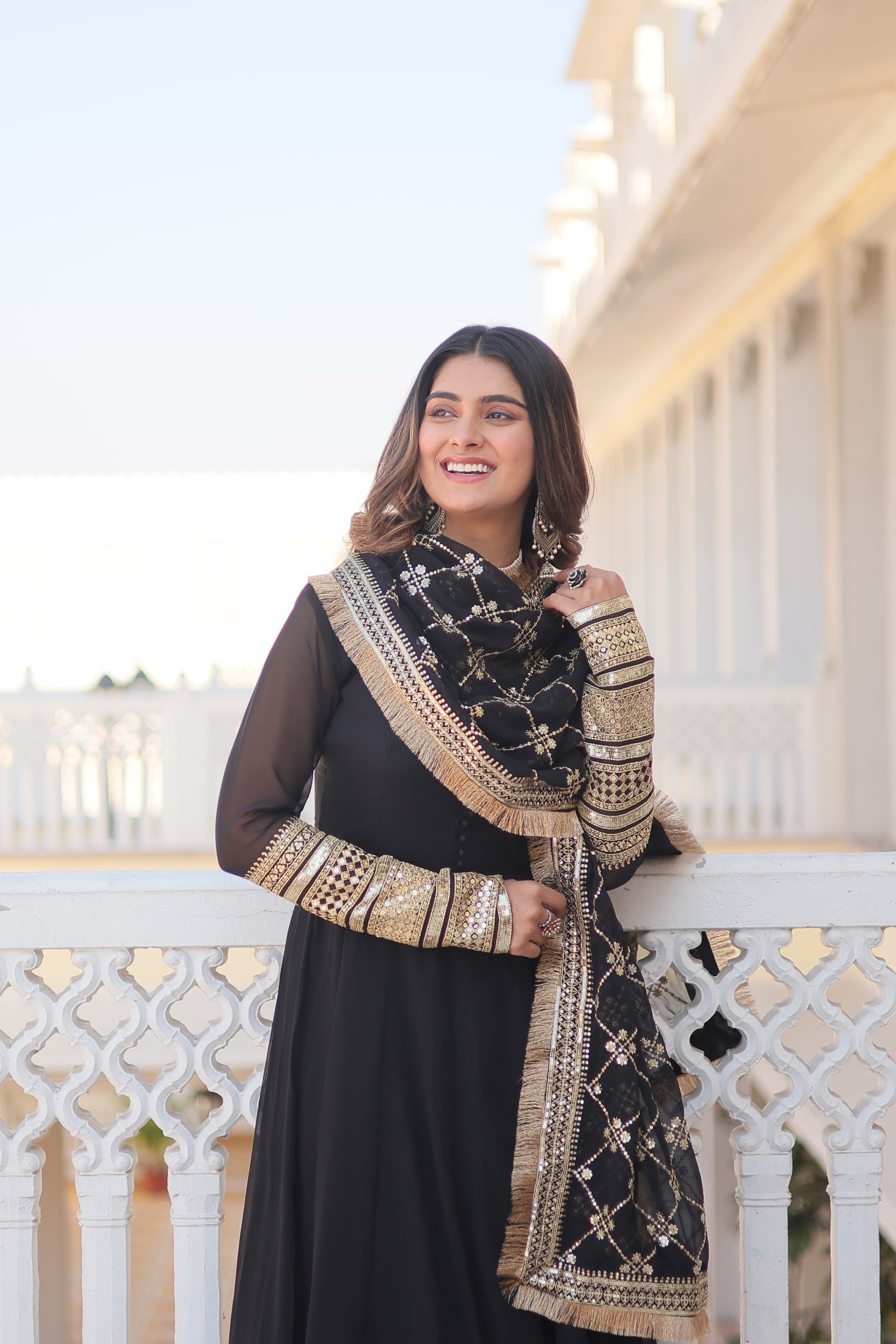 Teeya Creation Black Color Faux Georgette Fully Stitched Gown