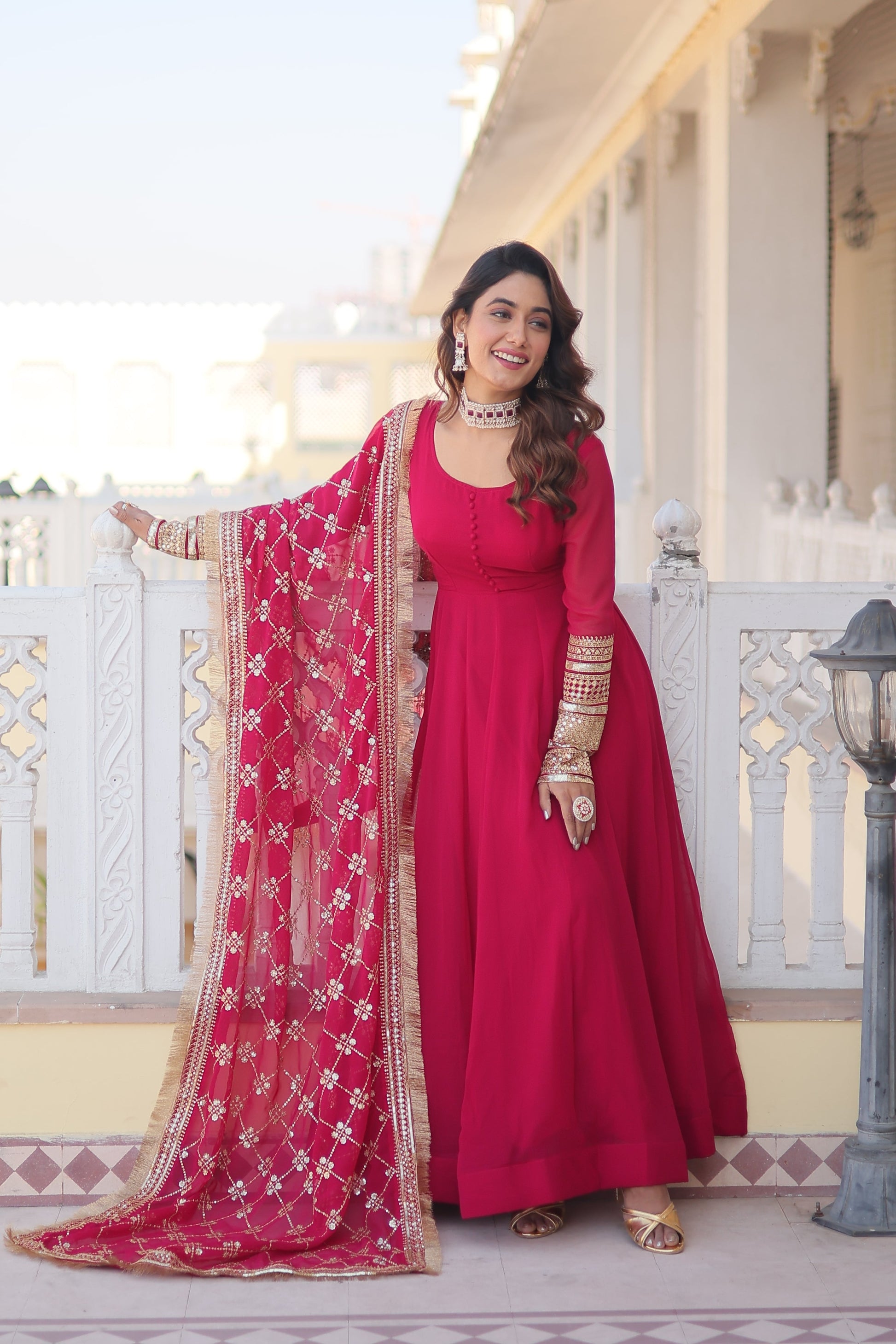 Teeya Creation Pink Color Faux Georgette Fully Stitched Gown