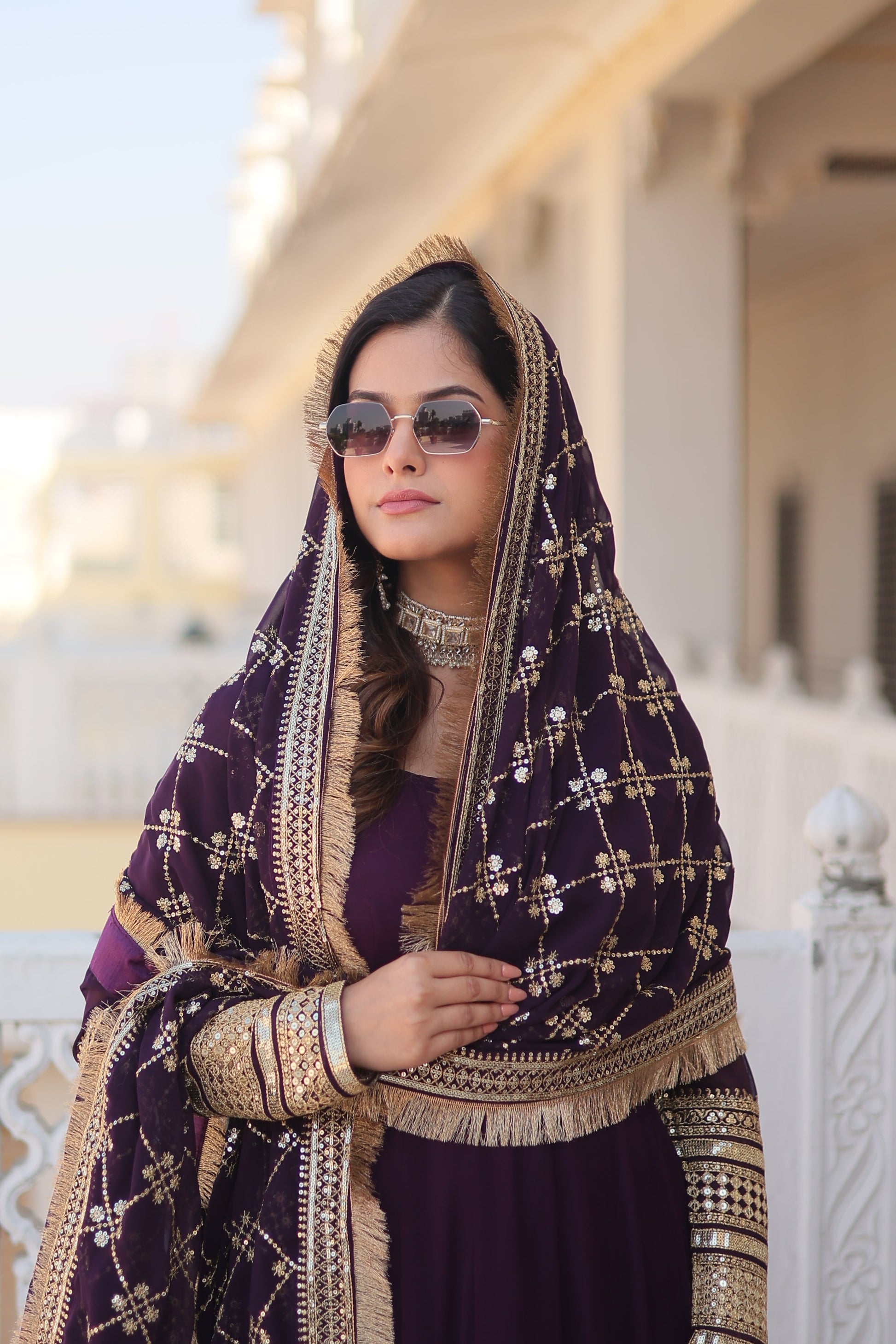 Teeya Creation Wine Color Faux Georgette Fully Stitched Gown