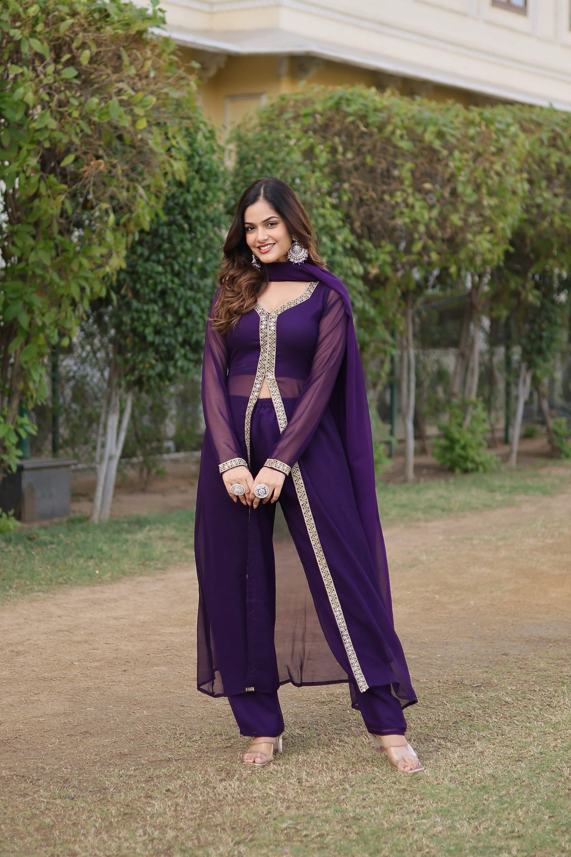 Teeya Creation Wine Color Faux Georgette Embroidery Work Fully Stitched Long Kurti