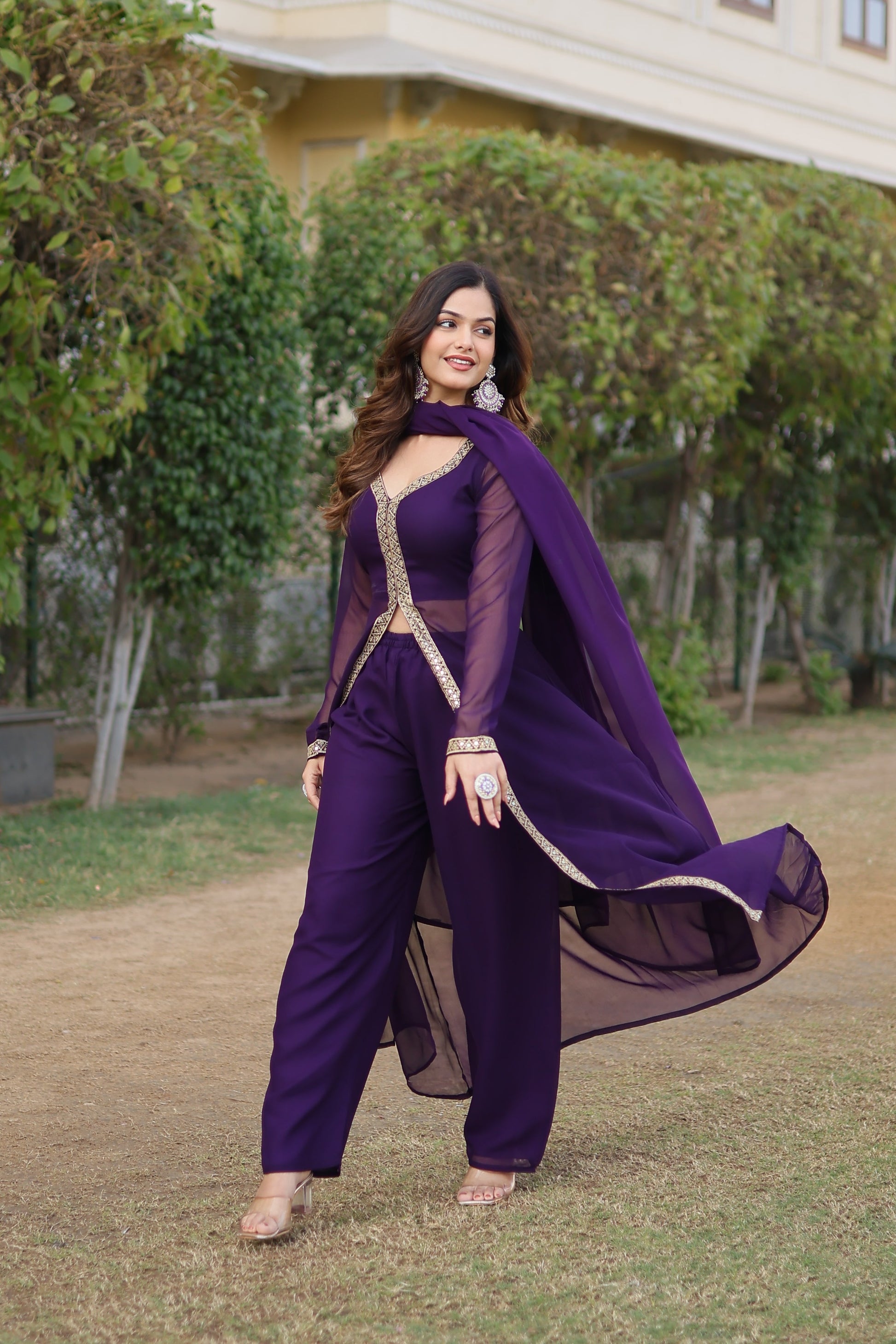 Teeya Creation Wine Color Faux Georgette Embroidery Work Fully Stitched Long Kurti