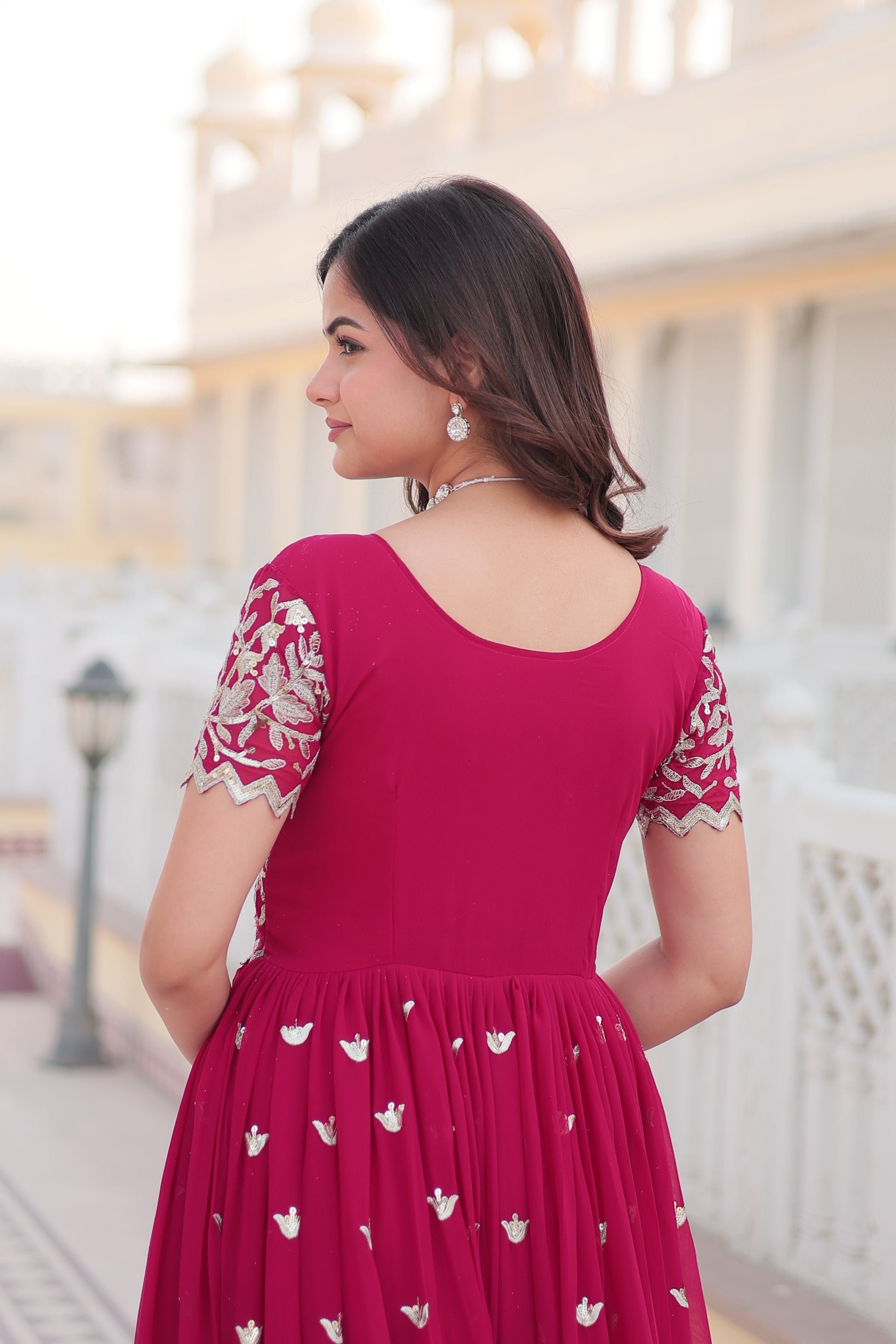 Teeya Creation Pink Color Faux Georgette Embroidery Sequence Work Fully Stitched Gown