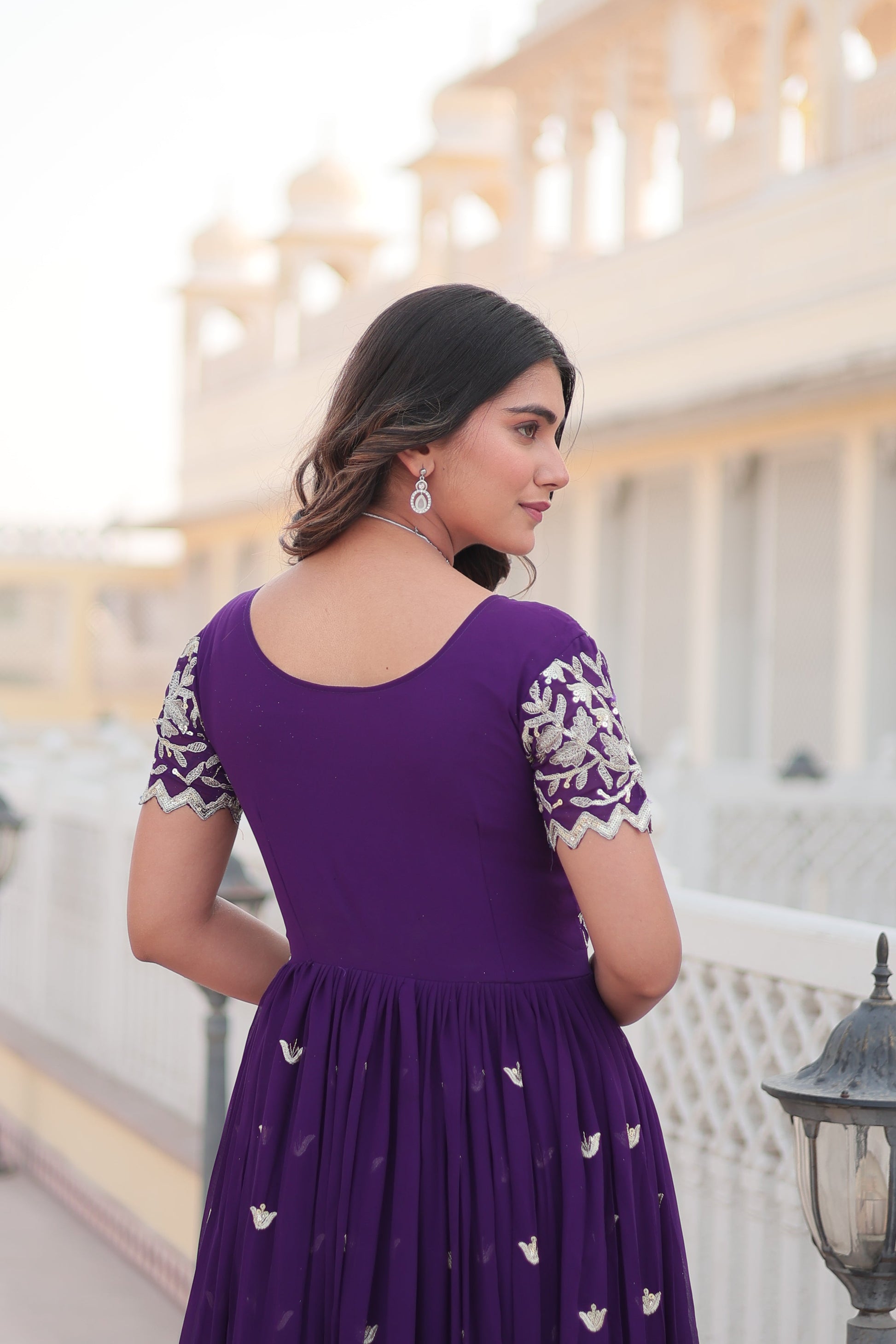 Teeya Creation Purple Color Faux Georgette Embroidery Sequence Work Fully Stitched Gown