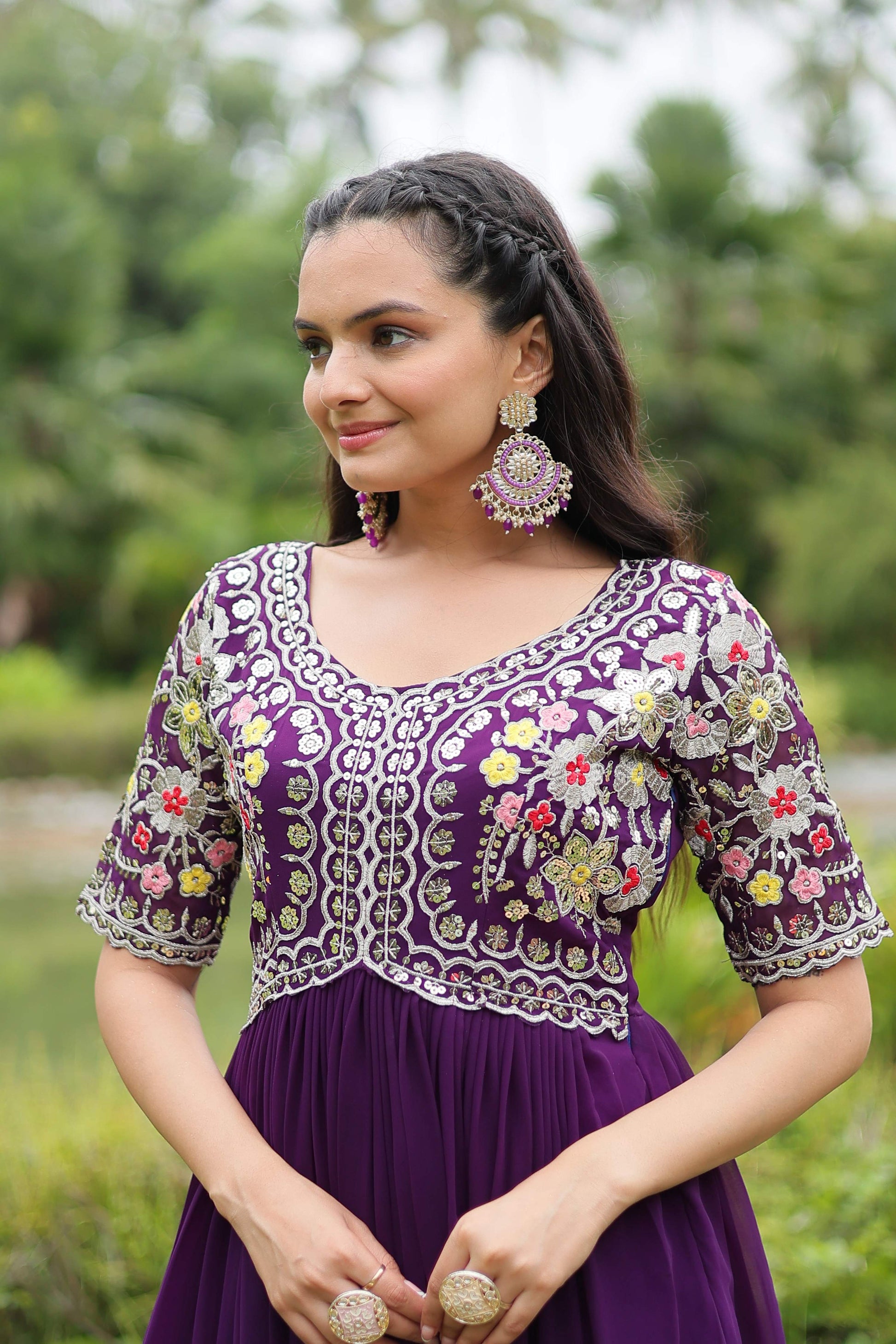 Teeya Creation Purple Color Faux Georgette Embroidery Work Fully Stitched Kurti