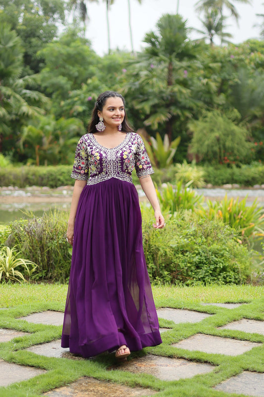 Teeya Creation Purple Color Faux Georgette Embroidery Work Fully Stitched Kurti