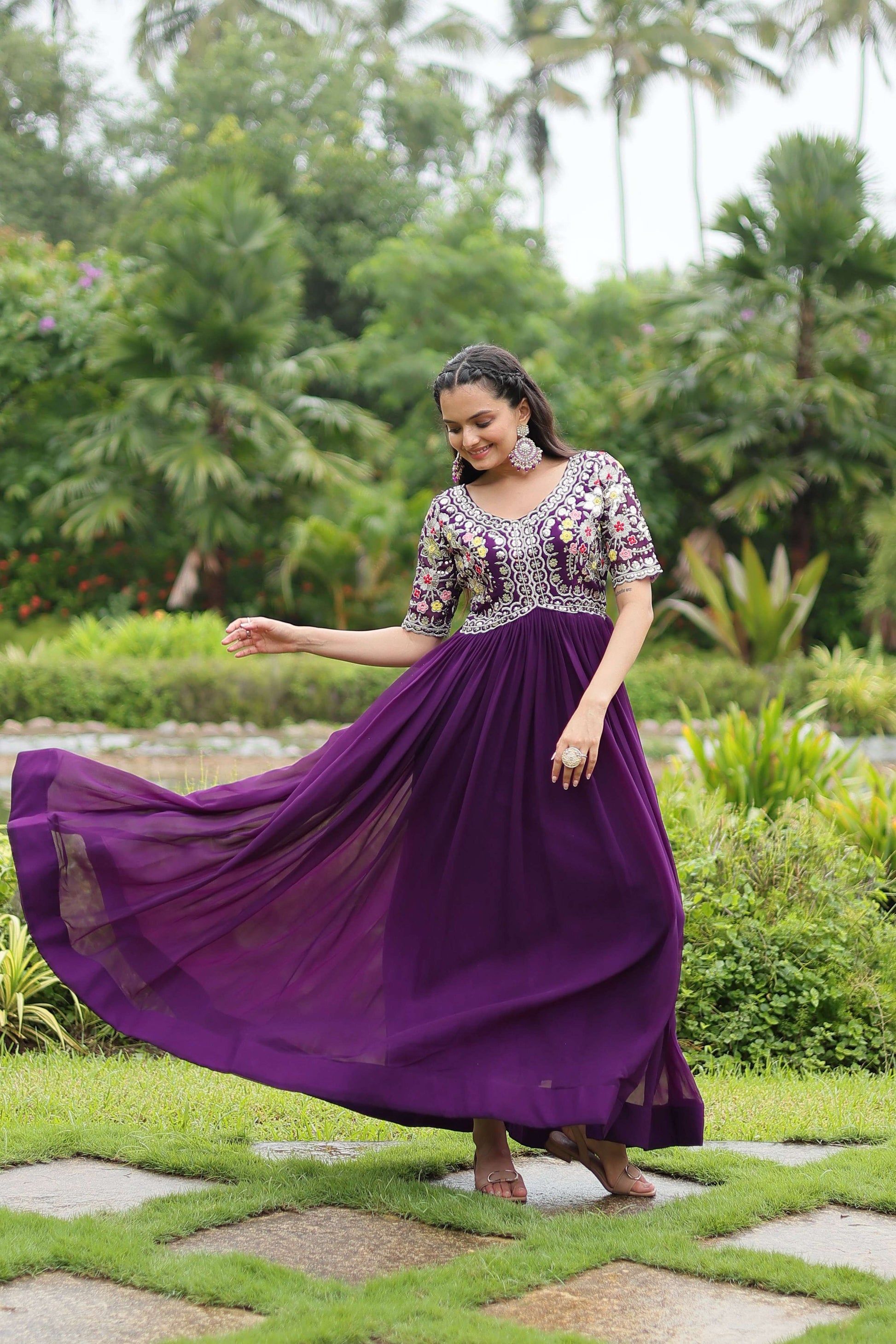 Teeya Creation Purple Color Faux Georgette Embroidery Work Fully Stitched Kurti
