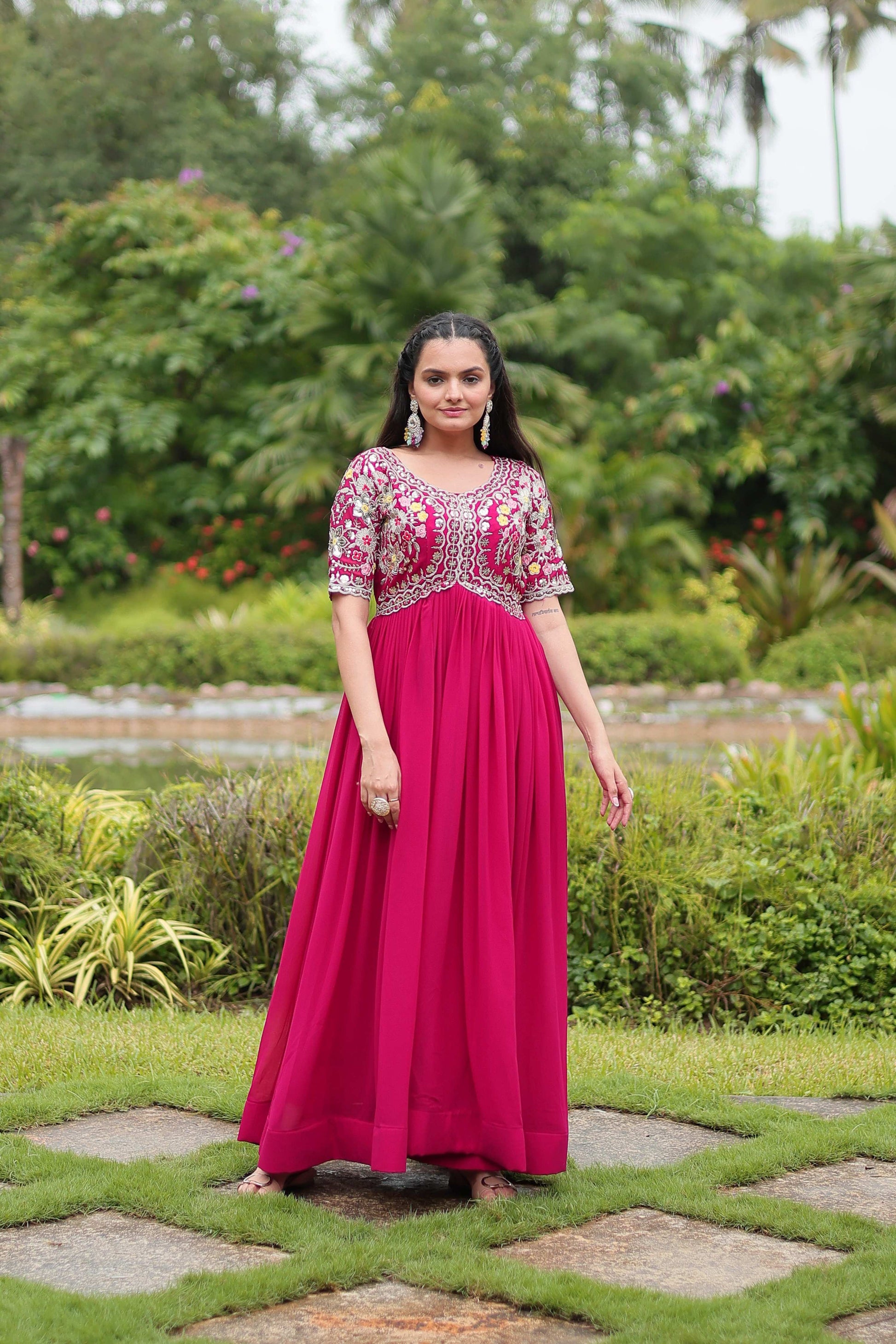 Teeya Creation Pink Color Faux Georgette Embroidery Work Fully Stitched Kurti