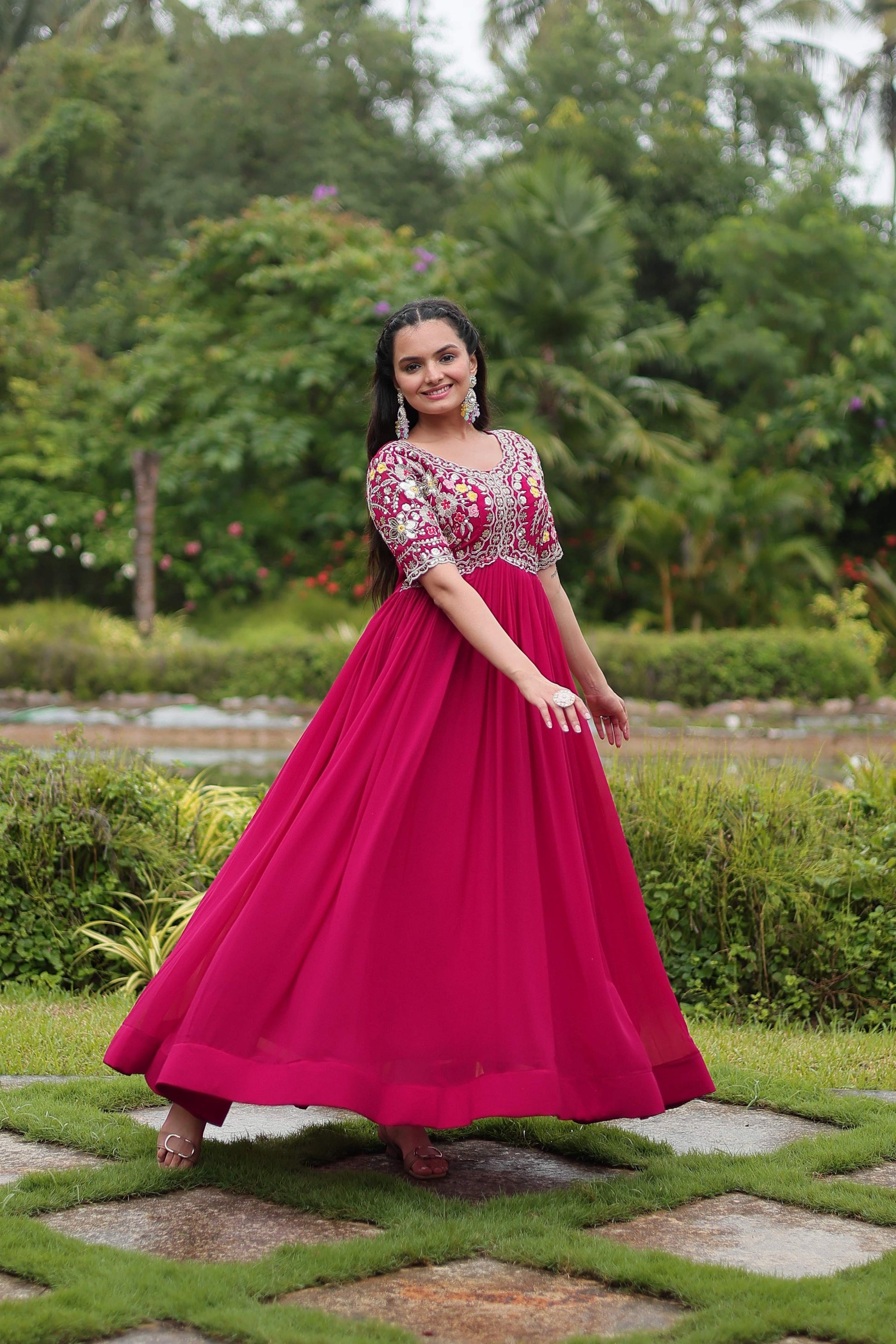 Teeya Creation Pink Color Faux Georgette Embroidery Work Fully Stitched Kurti