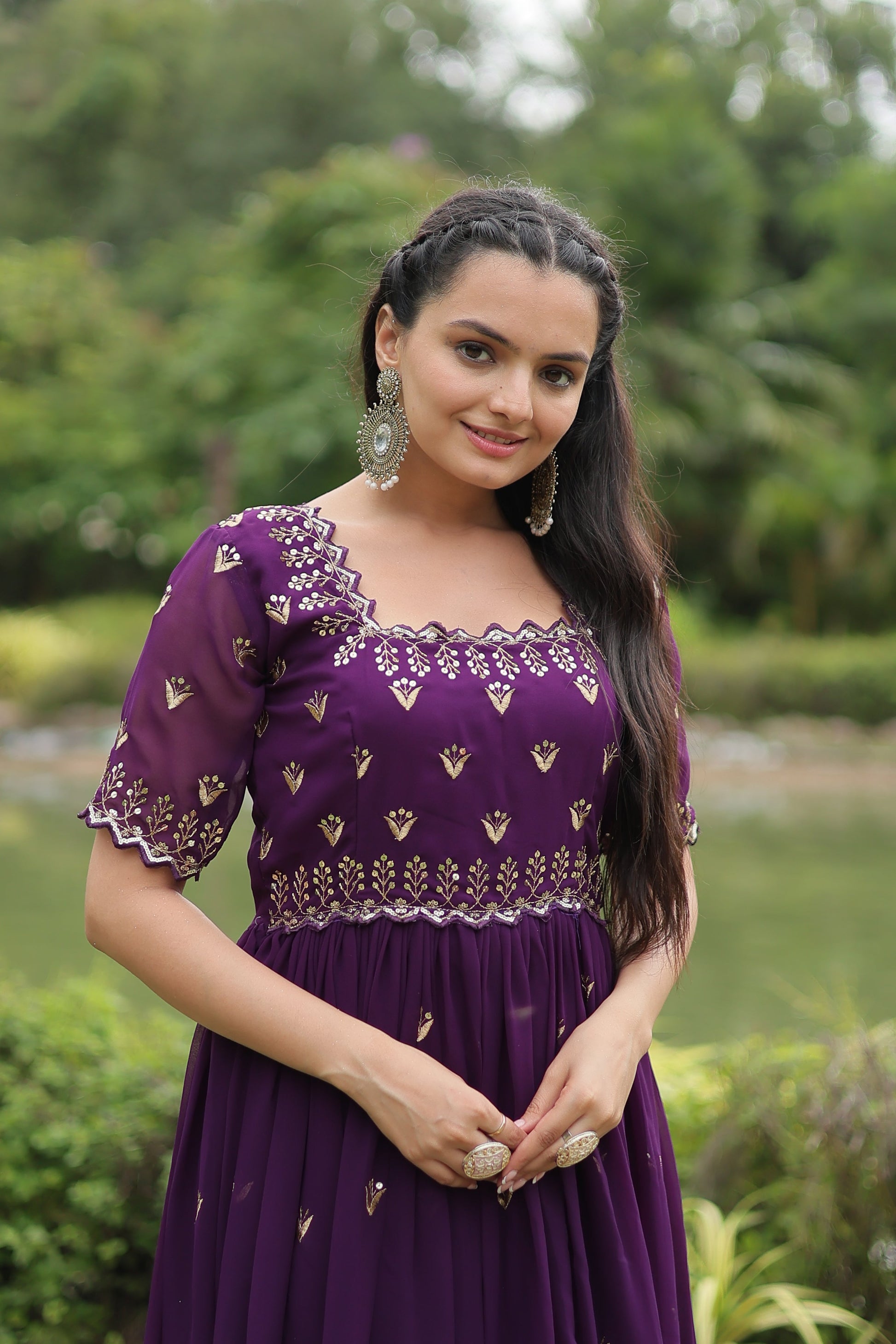 Teeya Creation Purple Color Faux Georgette Embroidery Work Fully Stitched Kurti