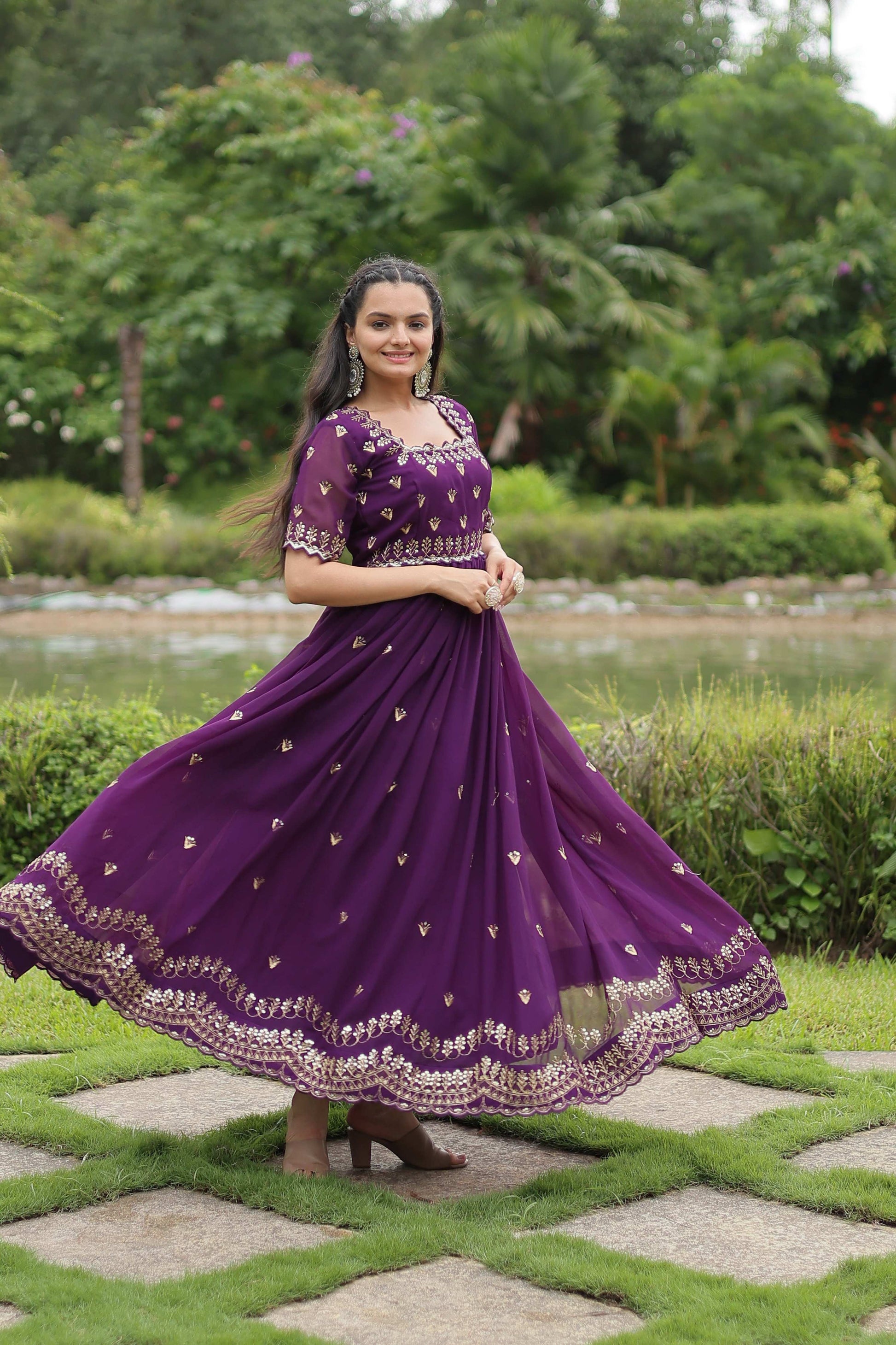 Teeya Creation Purple Color Faux Georgette Embroidery Work Fully Stitched Kurti