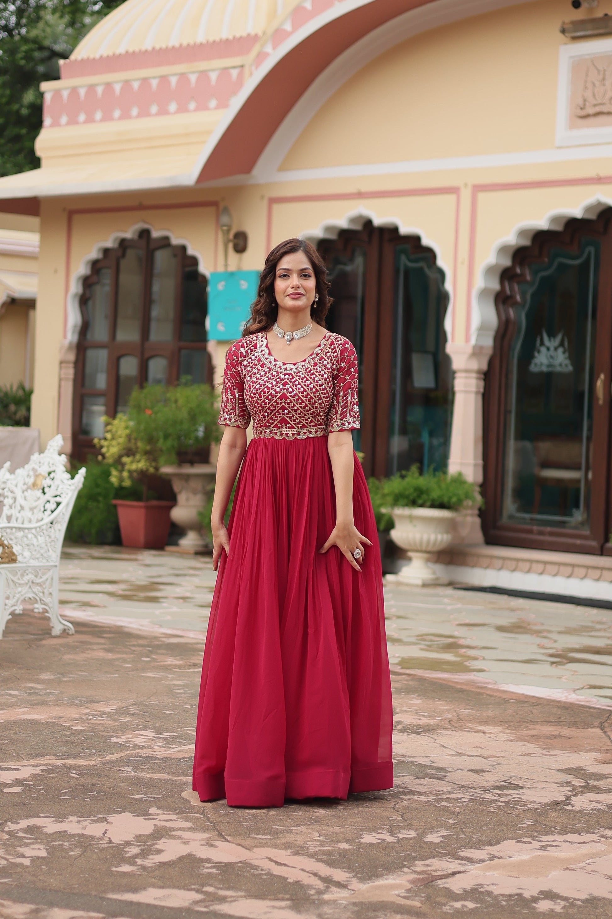 Teeya Creation Pink Color Faux Georgette Embroidery Work Fully Stitched Kurti