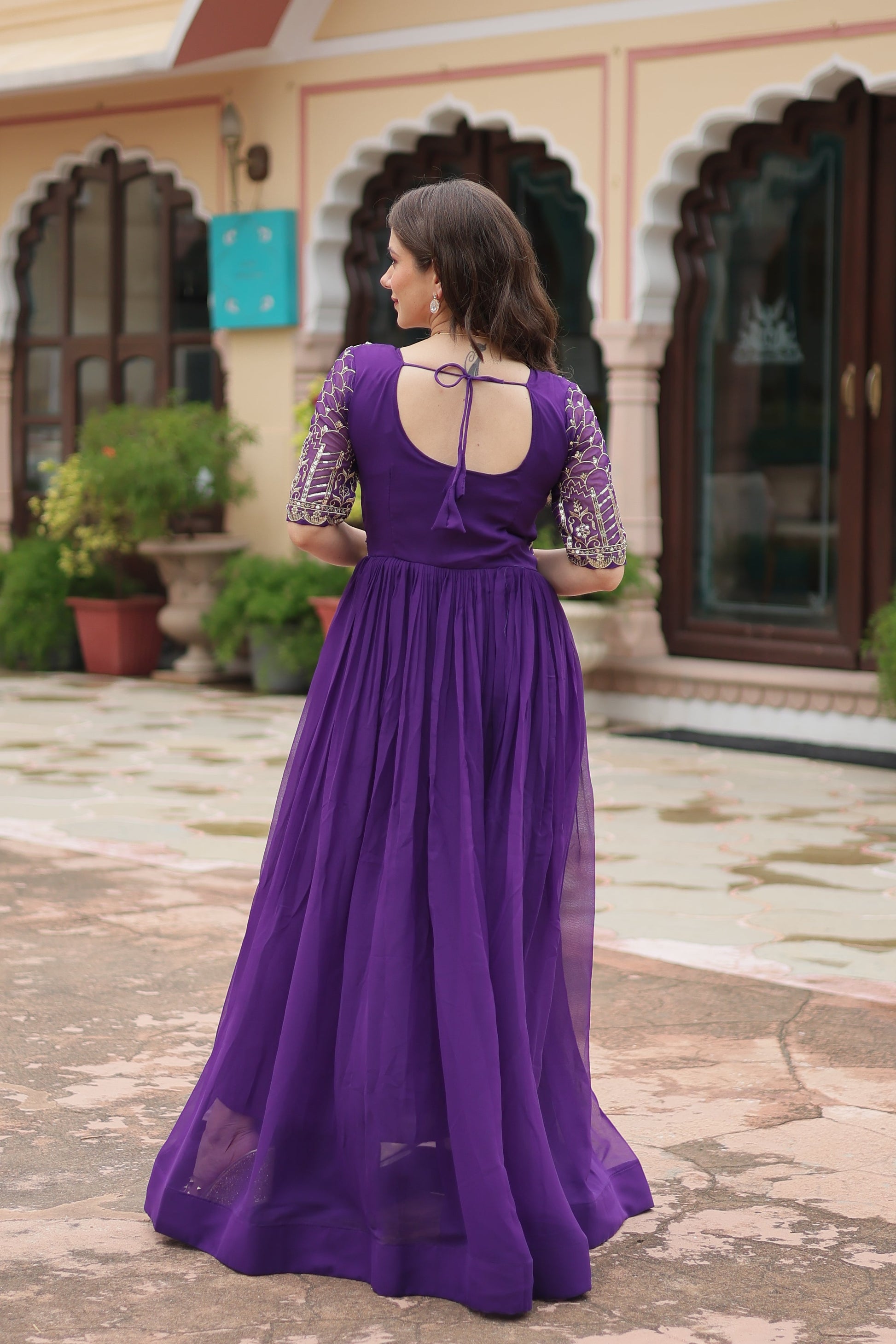 Teeya Creation Purple Color Faux Georgette Embroidery Work Fully Stitched Kurti
