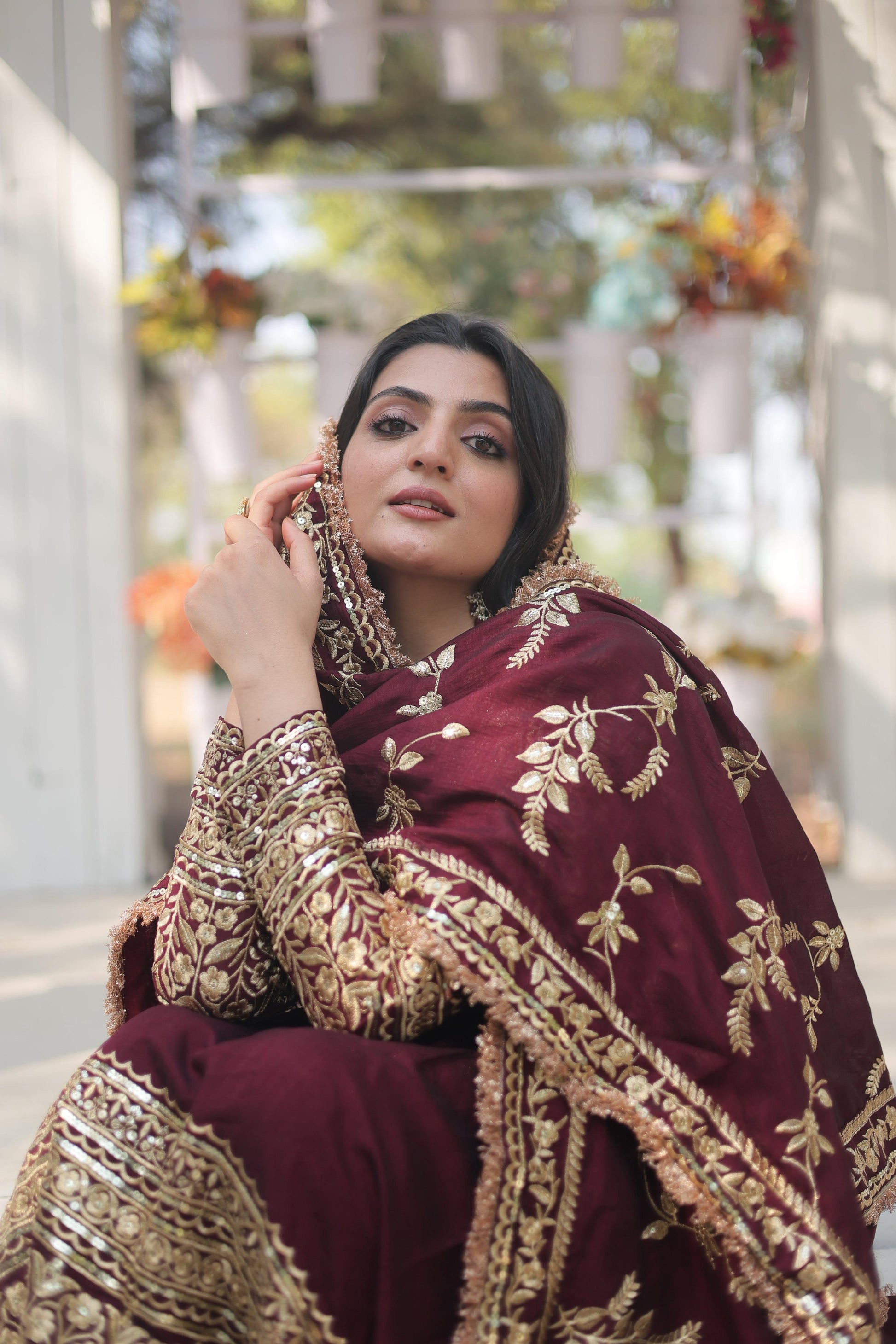 Teeya Creation Maroon Color Vichitra Simmar Silk Heavy Embroidery Work Fully Stitched Anarkali Gown