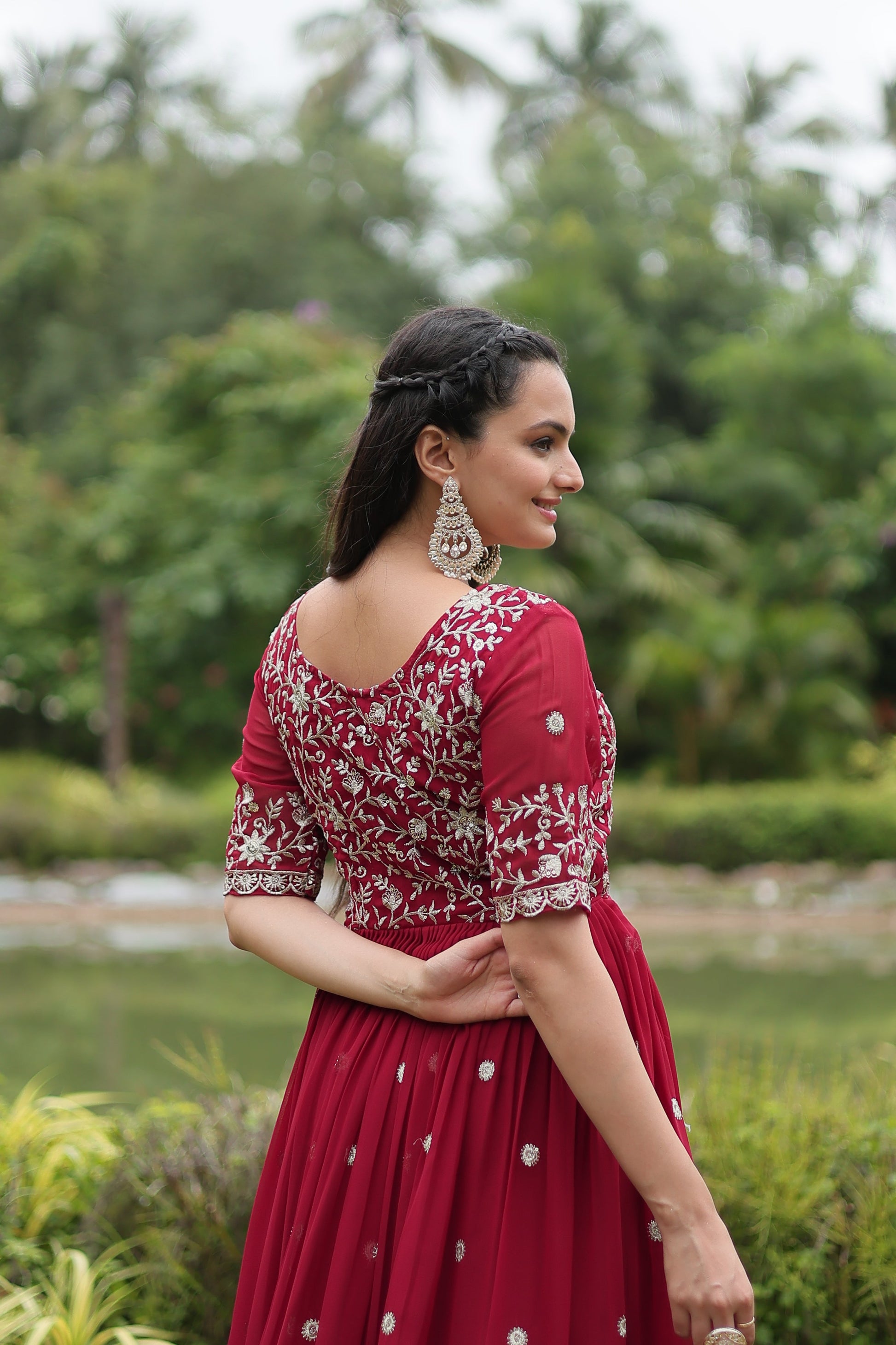 Teeya Creation Maroon Color Faux Georgette Embroidery Work Fully Stitched Kurti