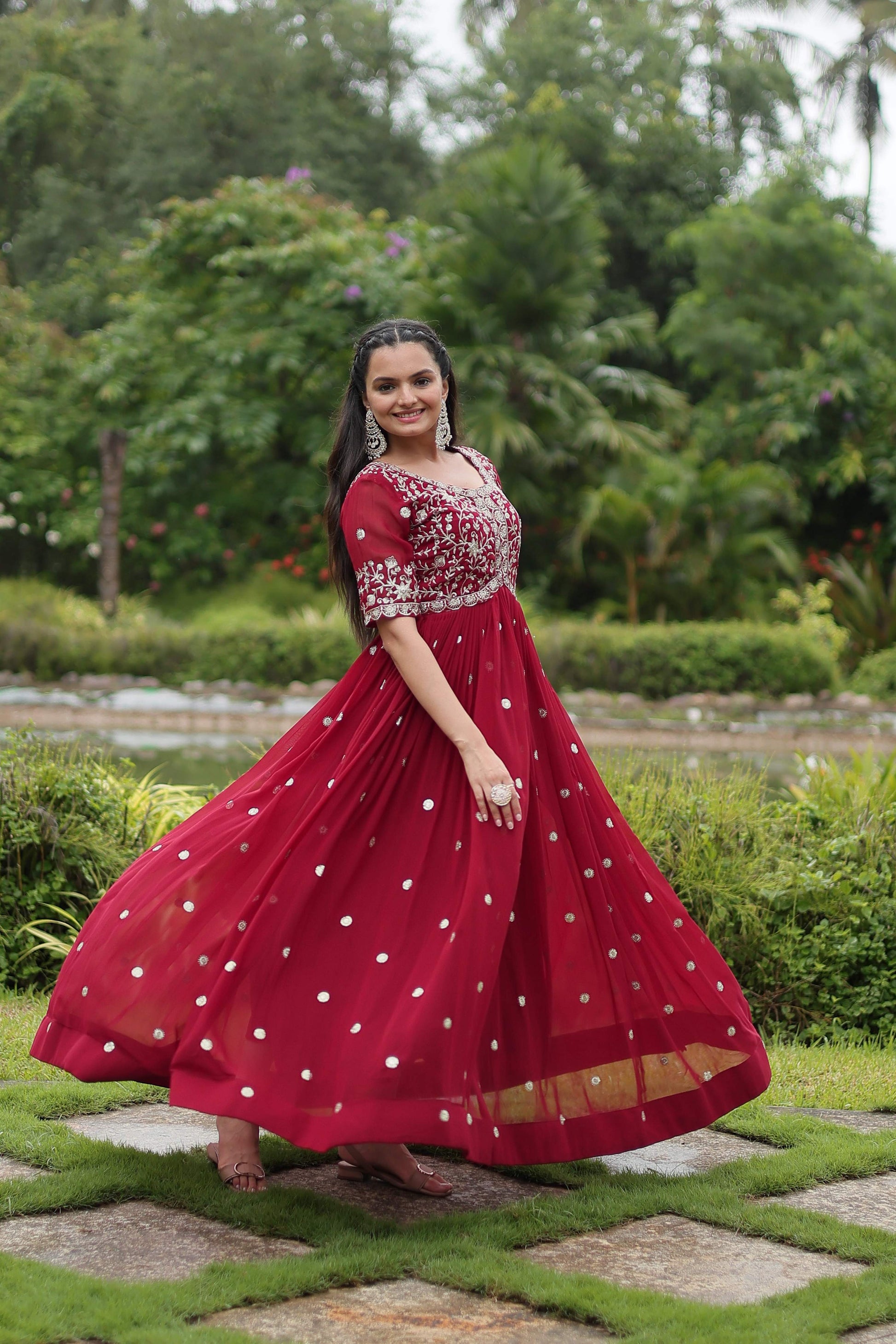 Teeya Creation Maroon Color Faux Georgette Embroidery Work Fully Stitched Kurti