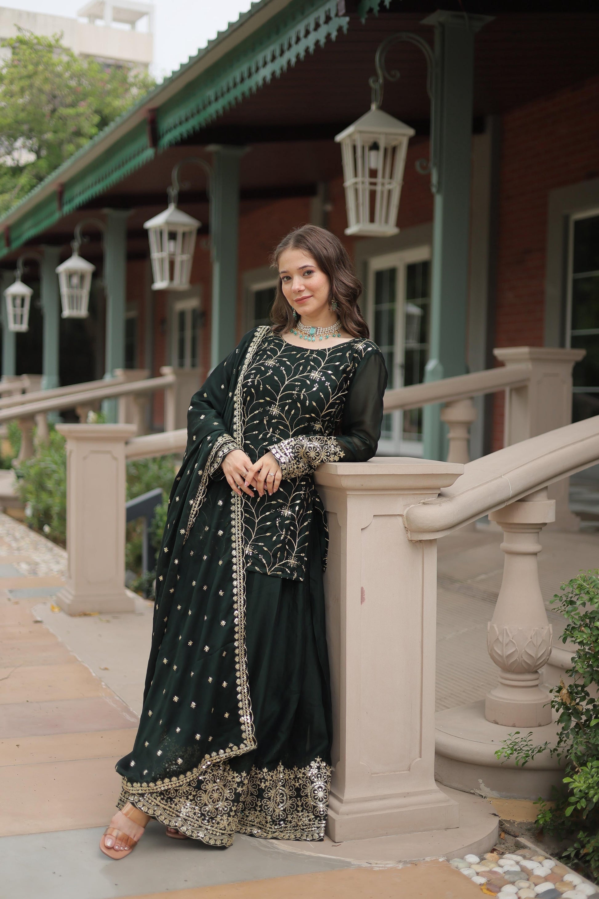 Teeya Creation Green Color rangoli Silk Heavy Sequence And Embroidery Work Fully Stitched Plazo Pair