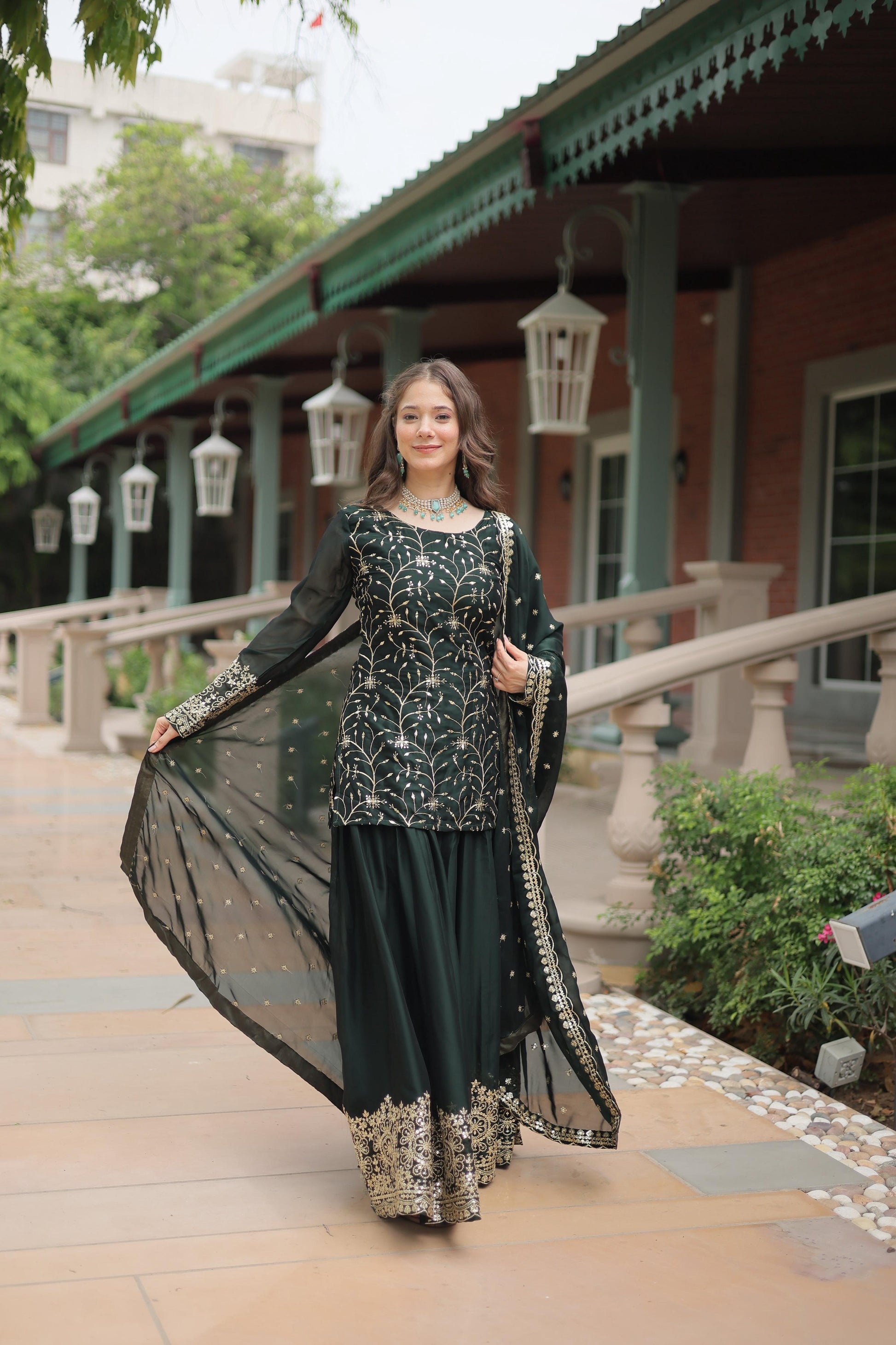 Teeya Creation Green Color rangoli Silk Heavy Sequence And Embroidery Work Fully Stitched Plazo Pair