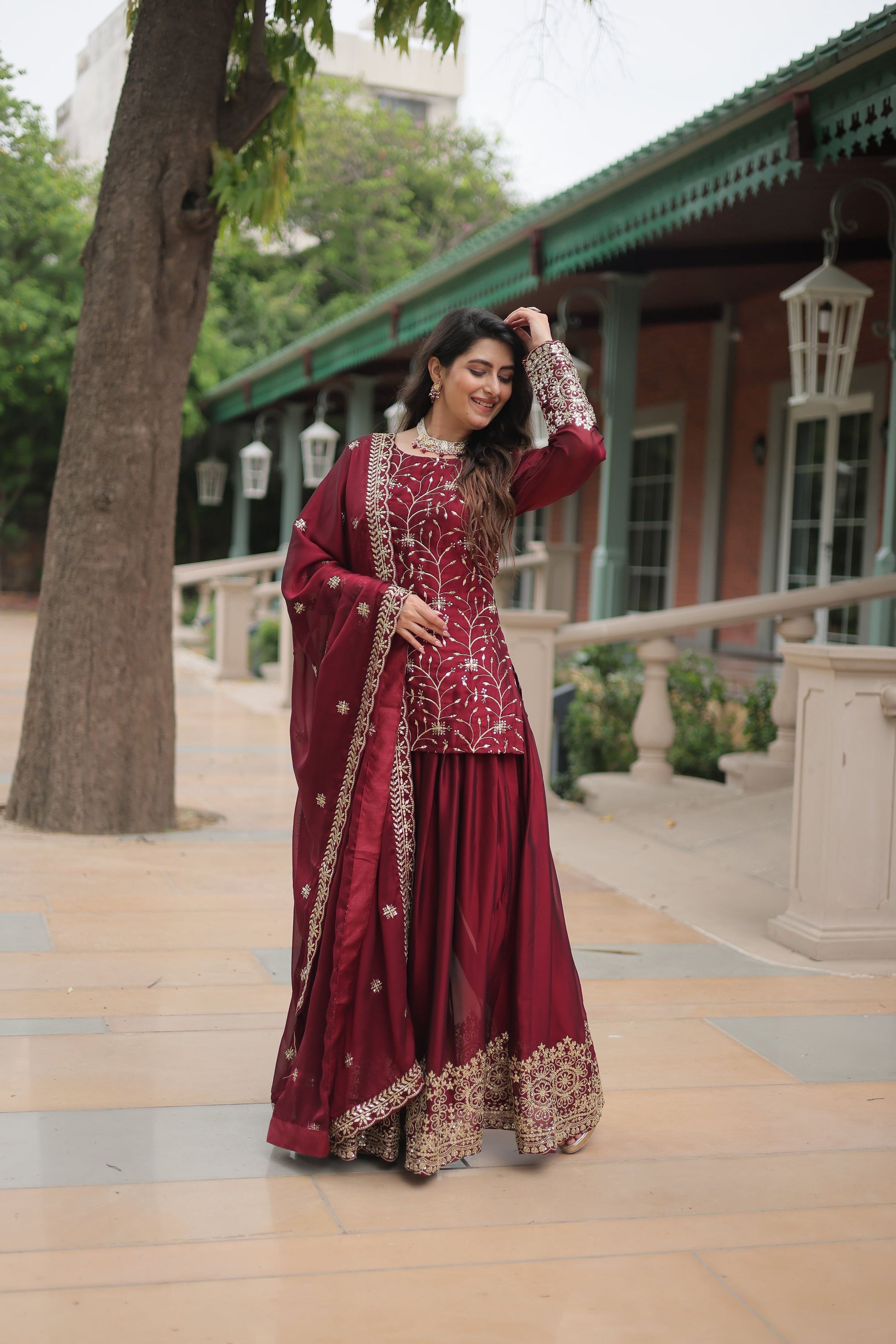 Teeya Creation Maroon Color rangoli Silk Heavy Sequence And Embroidery Work Fully Stitched Plazo Pair