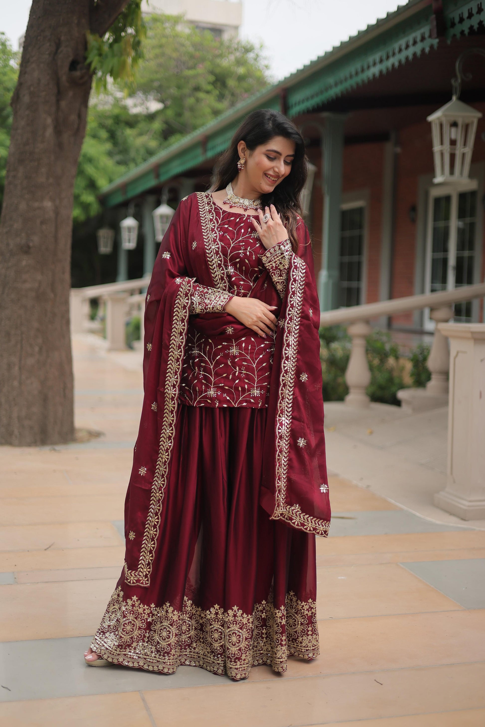 Teeya Creation Maroon Color rangoli Silk Heavy Sequence And Embroidery Work Fully Stitched Plazo Pair