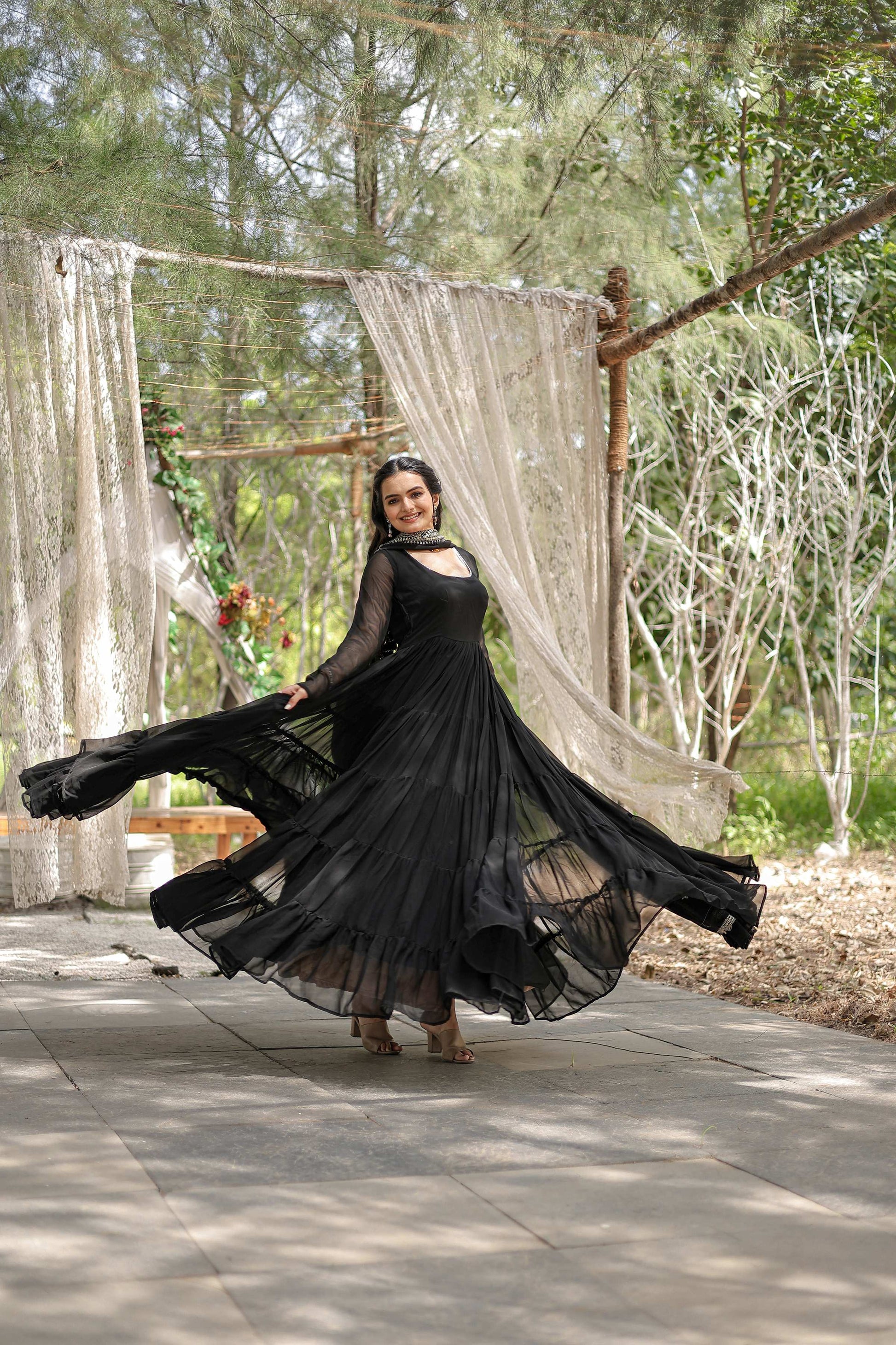 Teeya Creation Black Color Faux Georgette Heavy Embroidery Work Dupatta Fully Stitched Gown
