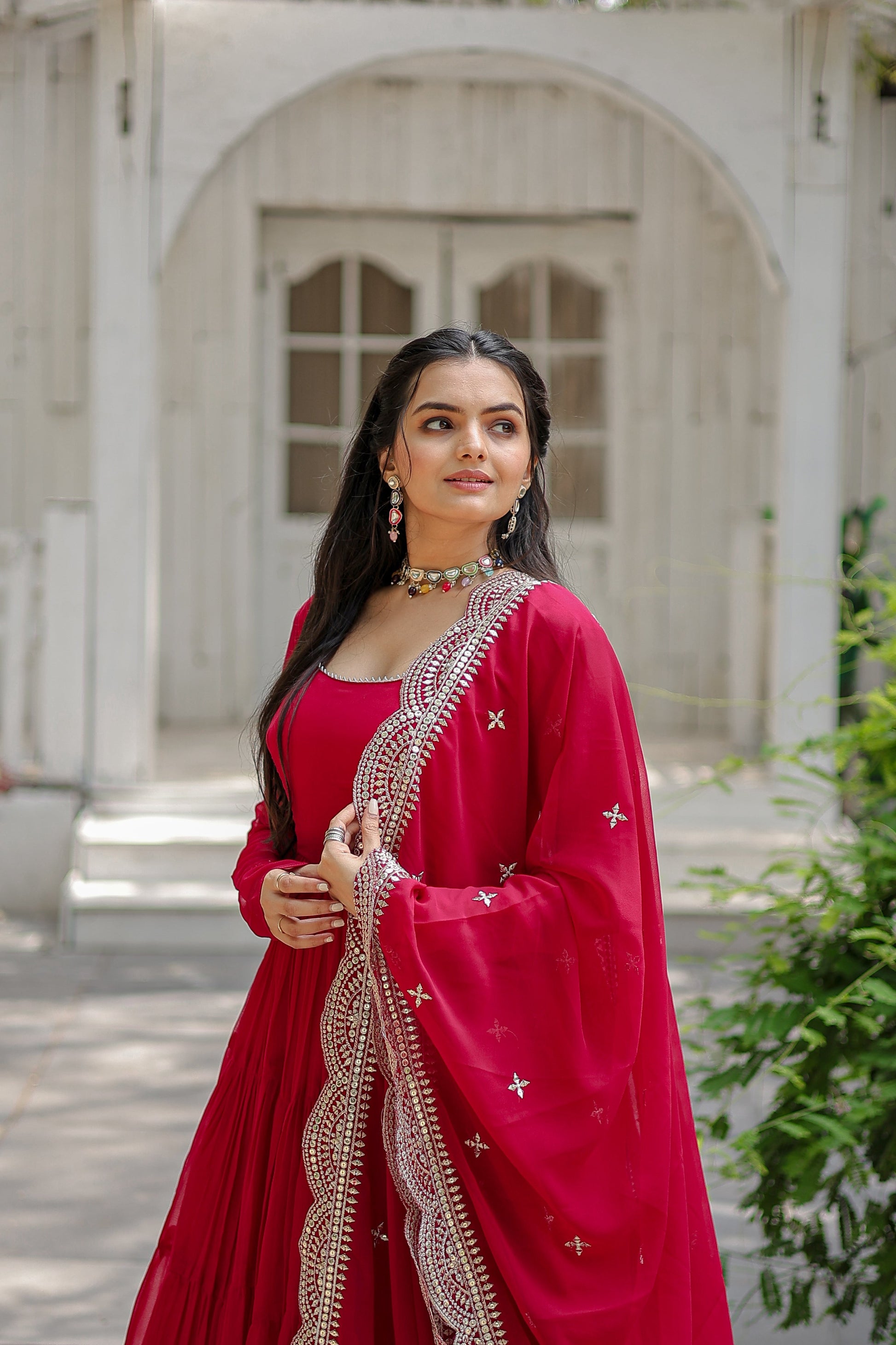 Teeya Creation Pink Color Faux Georgette Heavy Embroidery Work Dupatta Fully Stitched Gown