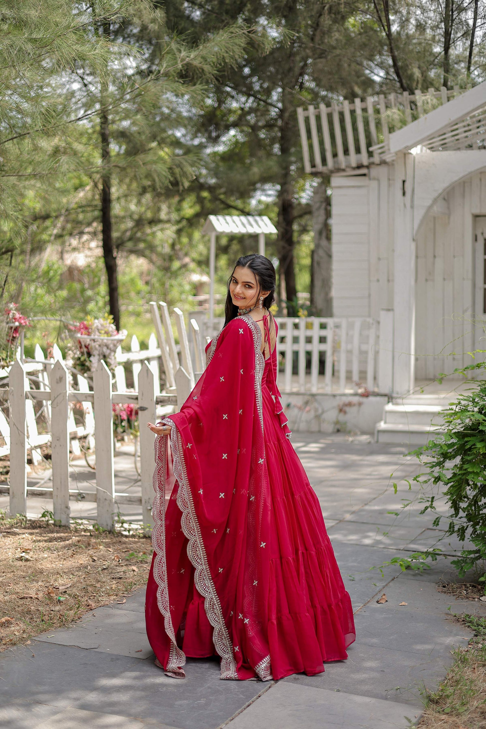 Teeya Creation Pink Color Faux Georgette Heavy Embroidery Work Dupatta Fully Stitched Gown