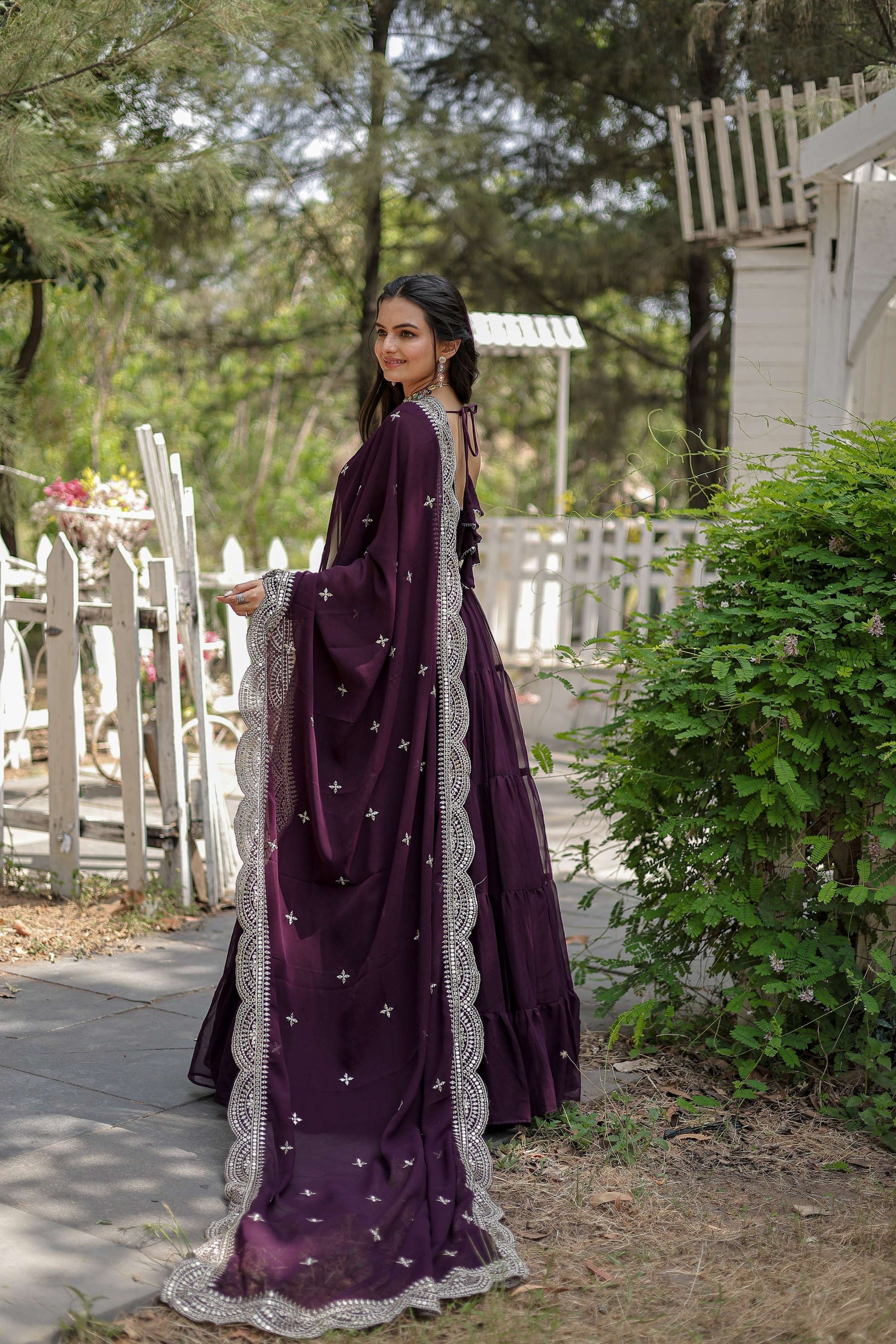 Teeya Creation Wine Color Faux Georgette Heavy Embroidery Work Dupatta Fully Stitched Gown