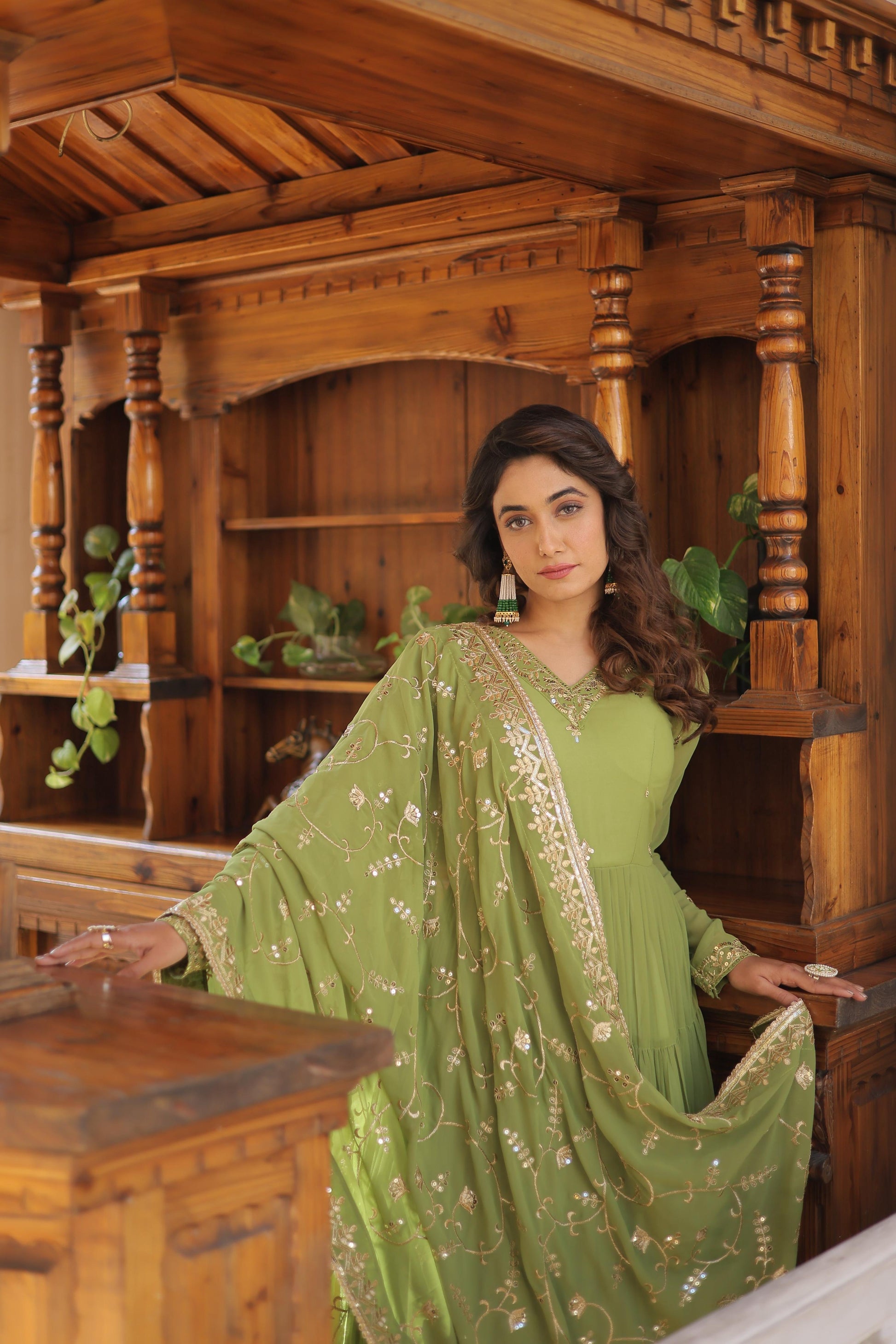 Teeya Creation Green Color Faux Georgette Heavy Work Fully Stitched Gown