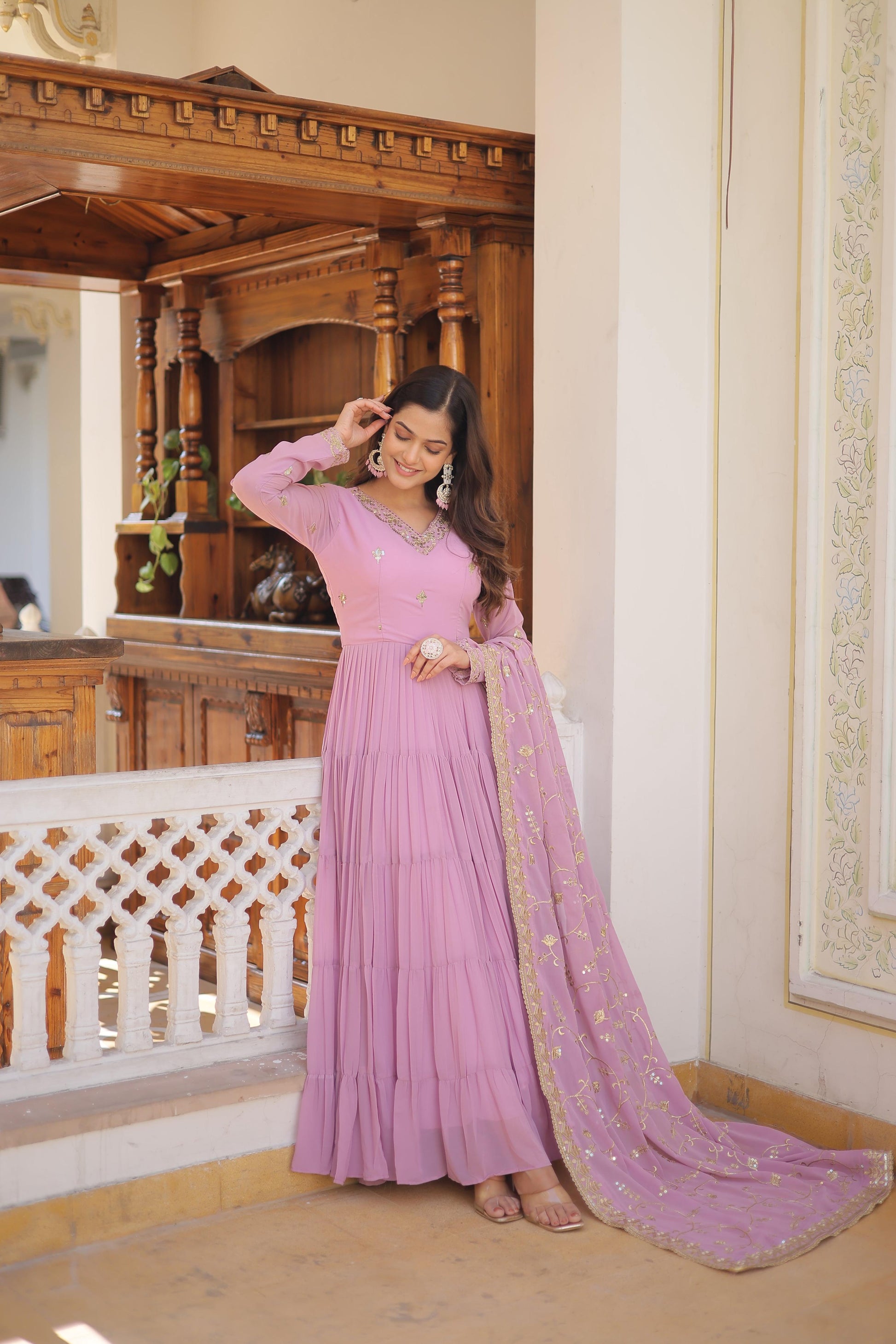 Teeya Creation Purple Color Faux Georgette Heavy Work Fully Stitched Gown