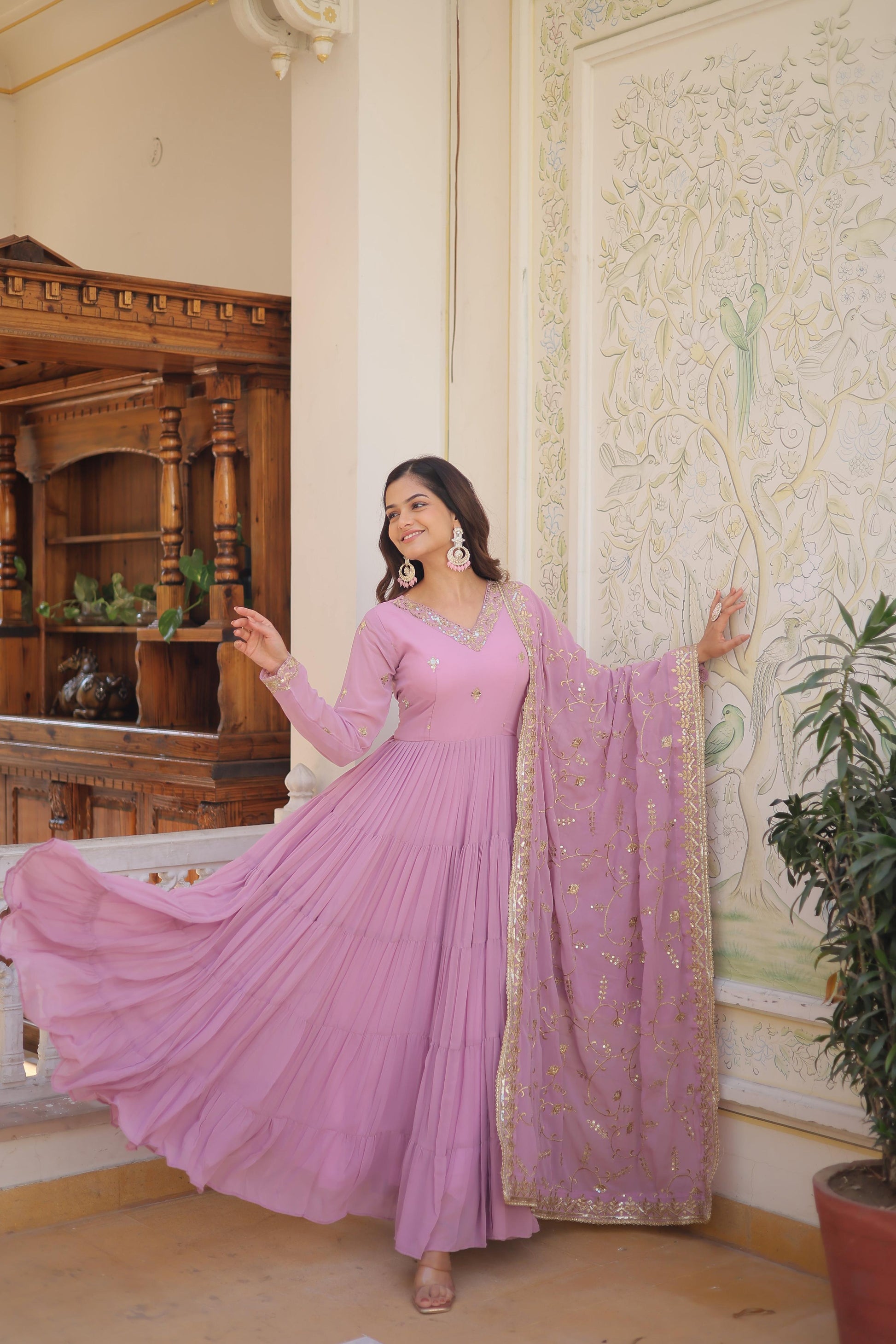 Teeya Creation Purple Color Faux Georgette Heavy Work Fully Stitched Gown