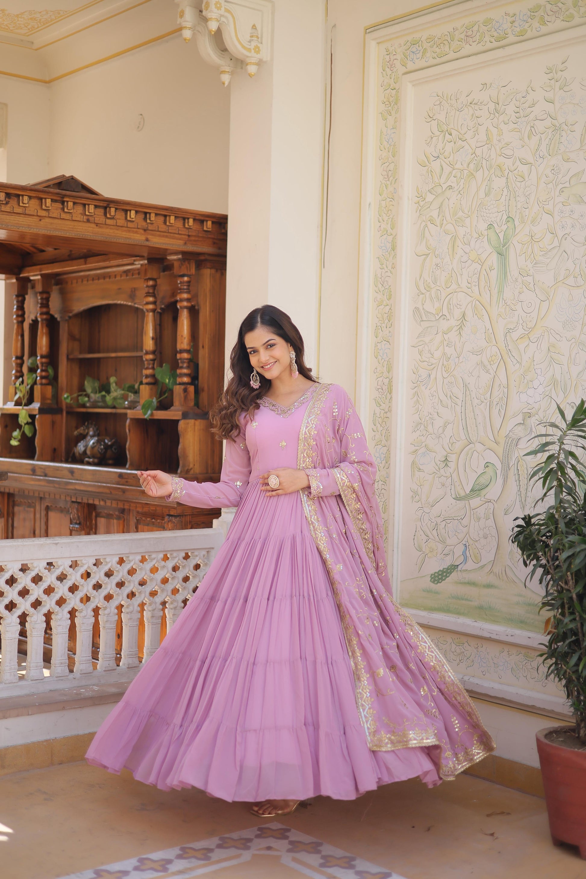 Teeya Creation Purple Color Faux Georgette Heavy Work Fully Stitched Gown