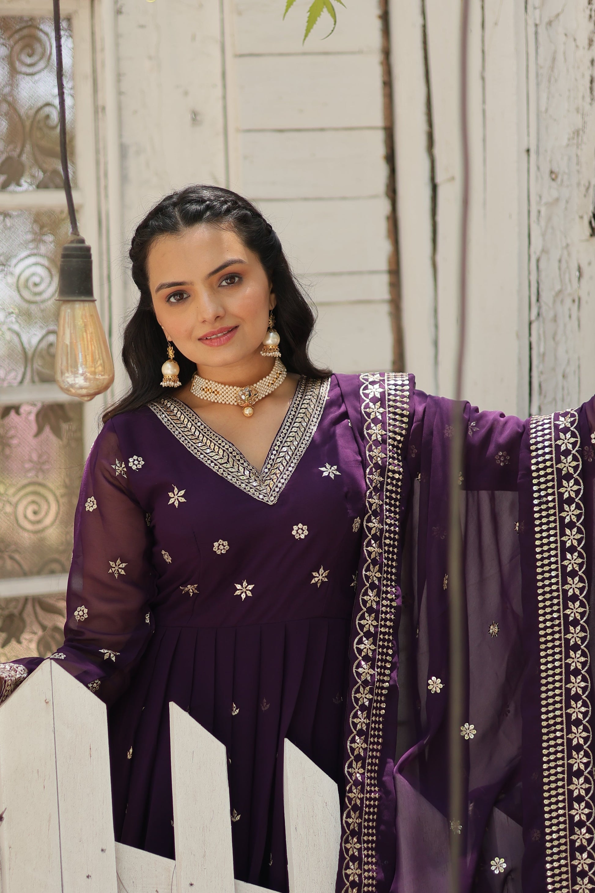 Teeya Creation Purple Color Faux Georgette Heavy Work Fully Stitched Gown