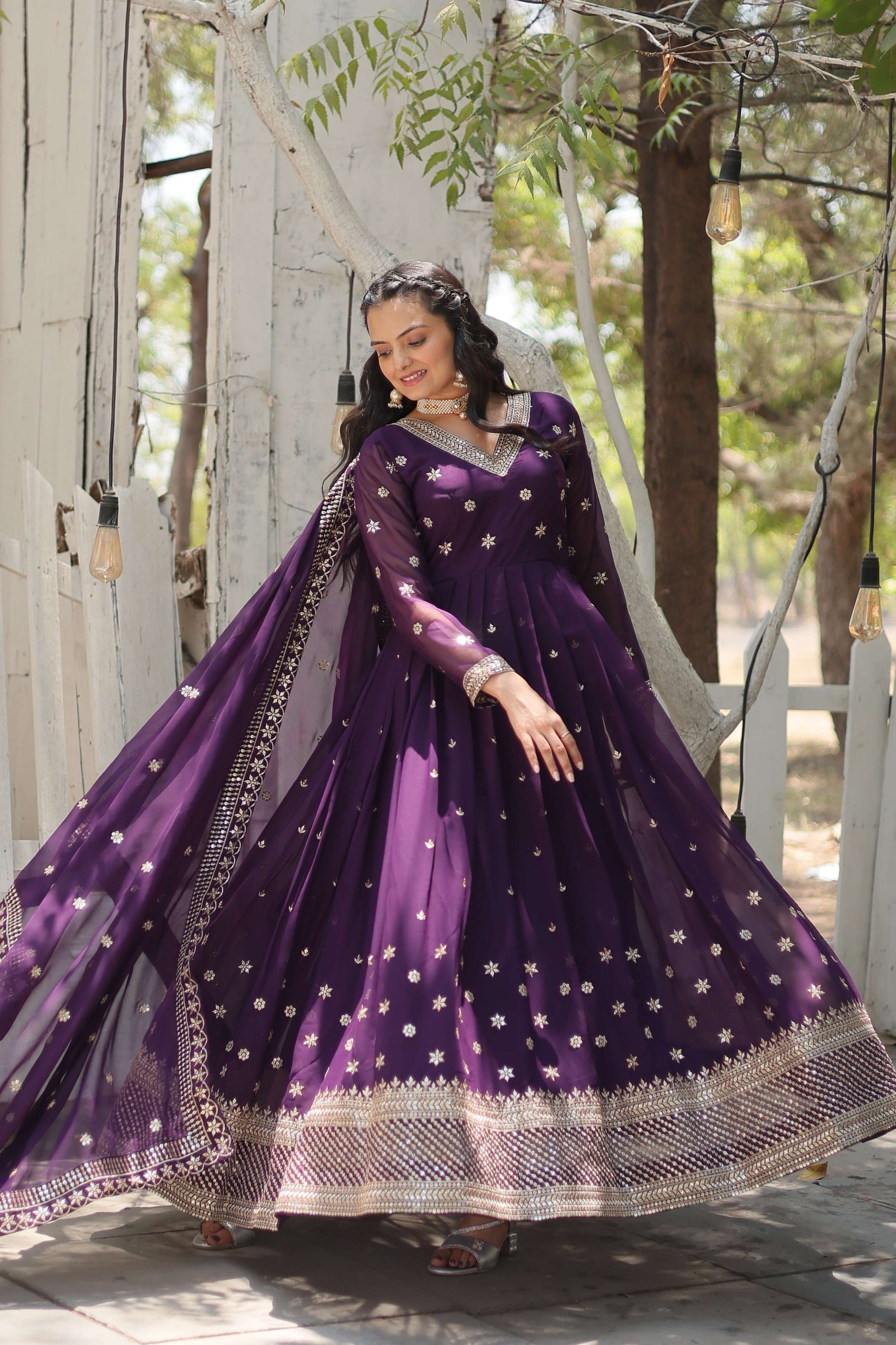 Teeya Creation Purple Color Faux Georgette Heavy Work Fully Stitched Gown