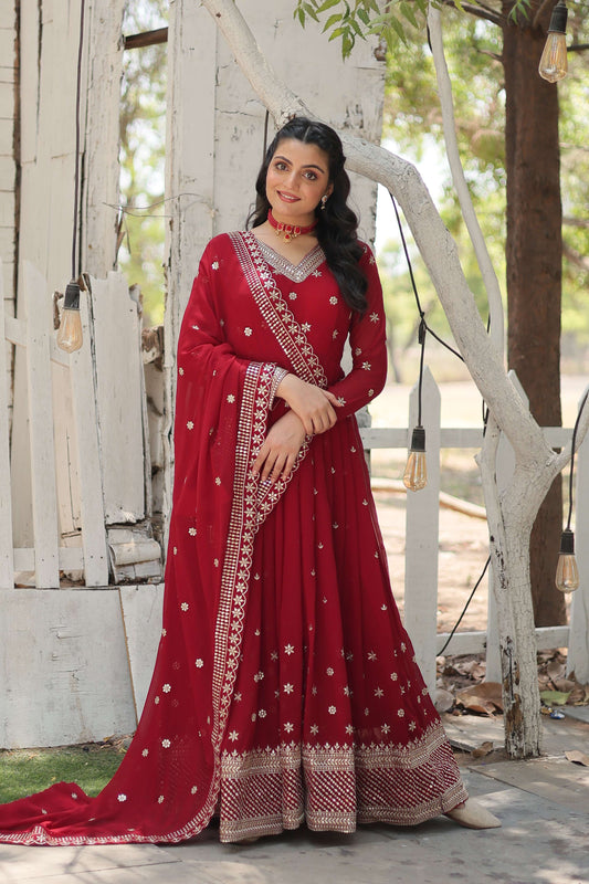 Teeya Creation Maroon Color Faux Georgette Heavy Work Fully Stitched Gown