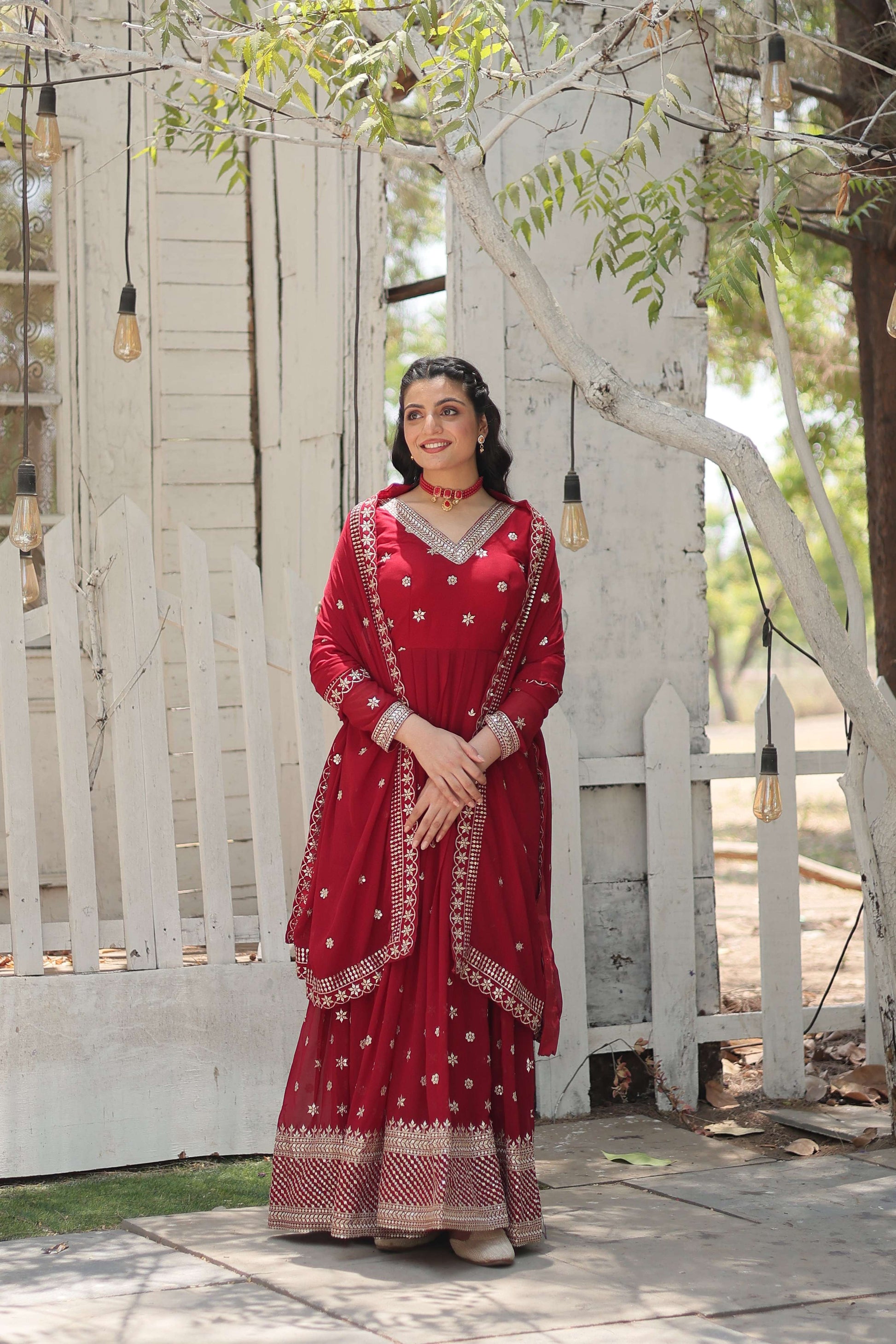 Teeya Creation Maroon Color Faux Georgette Heavy Work Fully Stitched Gown
