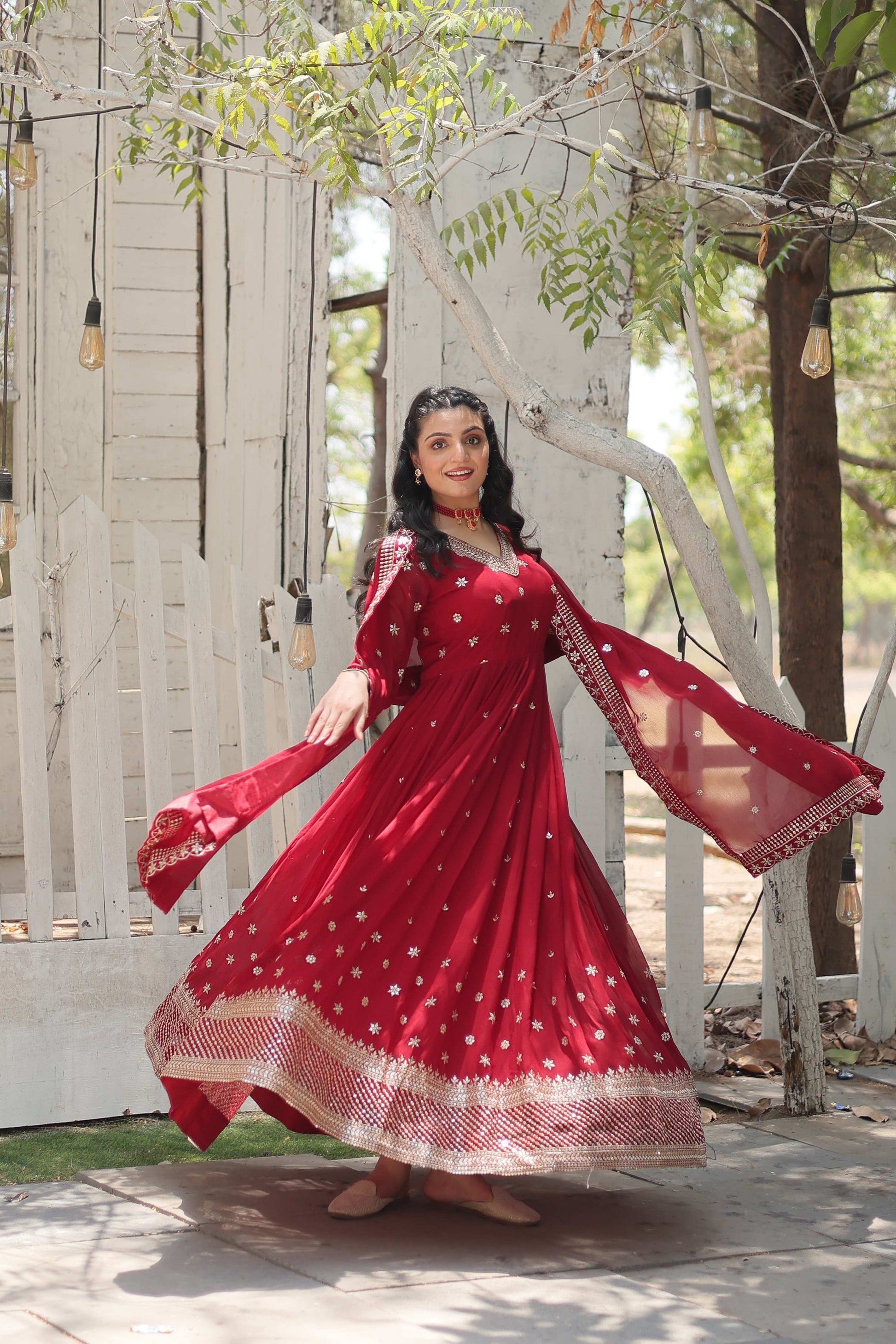 Teeya Creation Maroon Color Faux Georgette Heavy Work Fully Stitched Gown