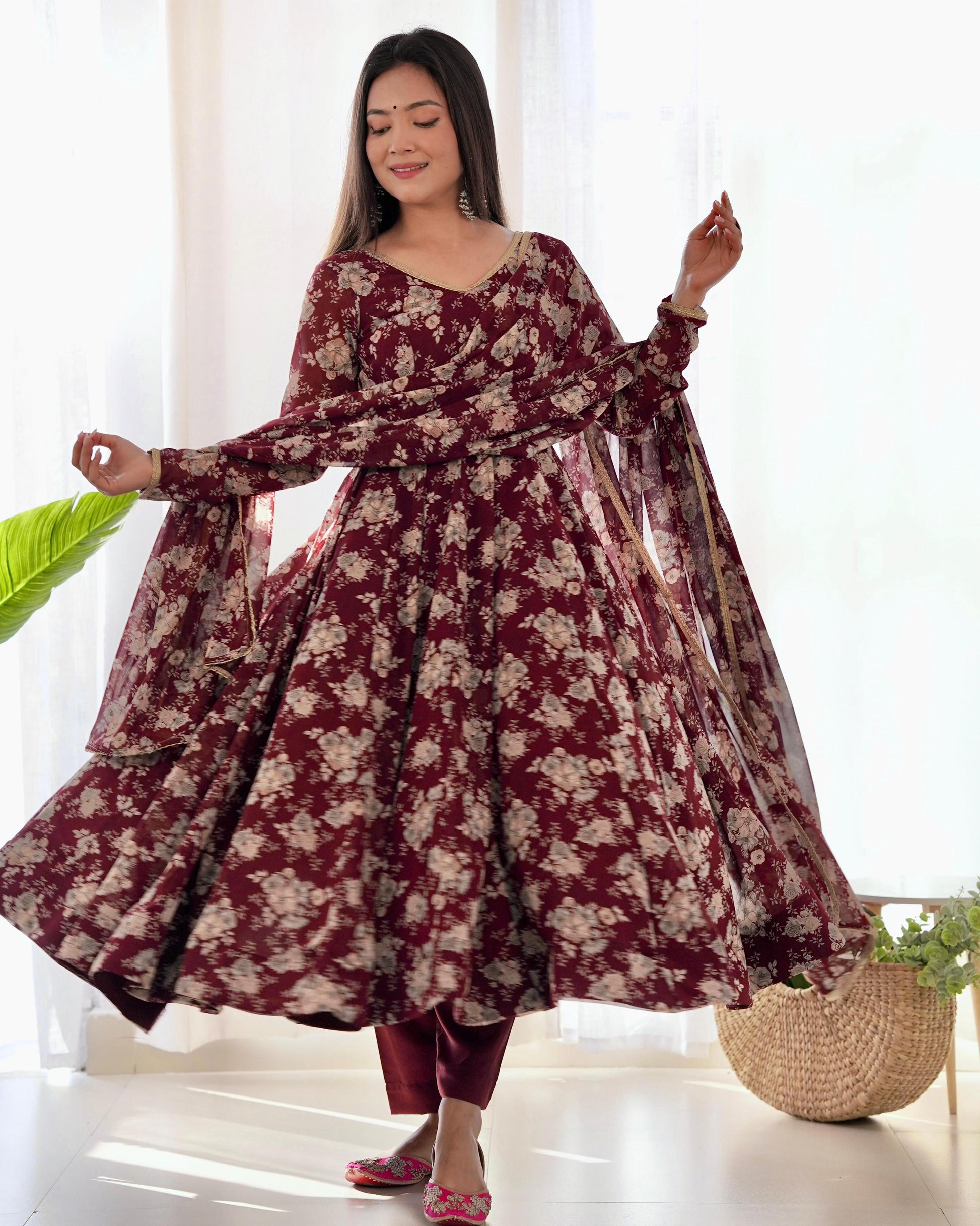 Teeya Creation Multicolor Faux Georgette Digital Printed Fully Stitched Gown