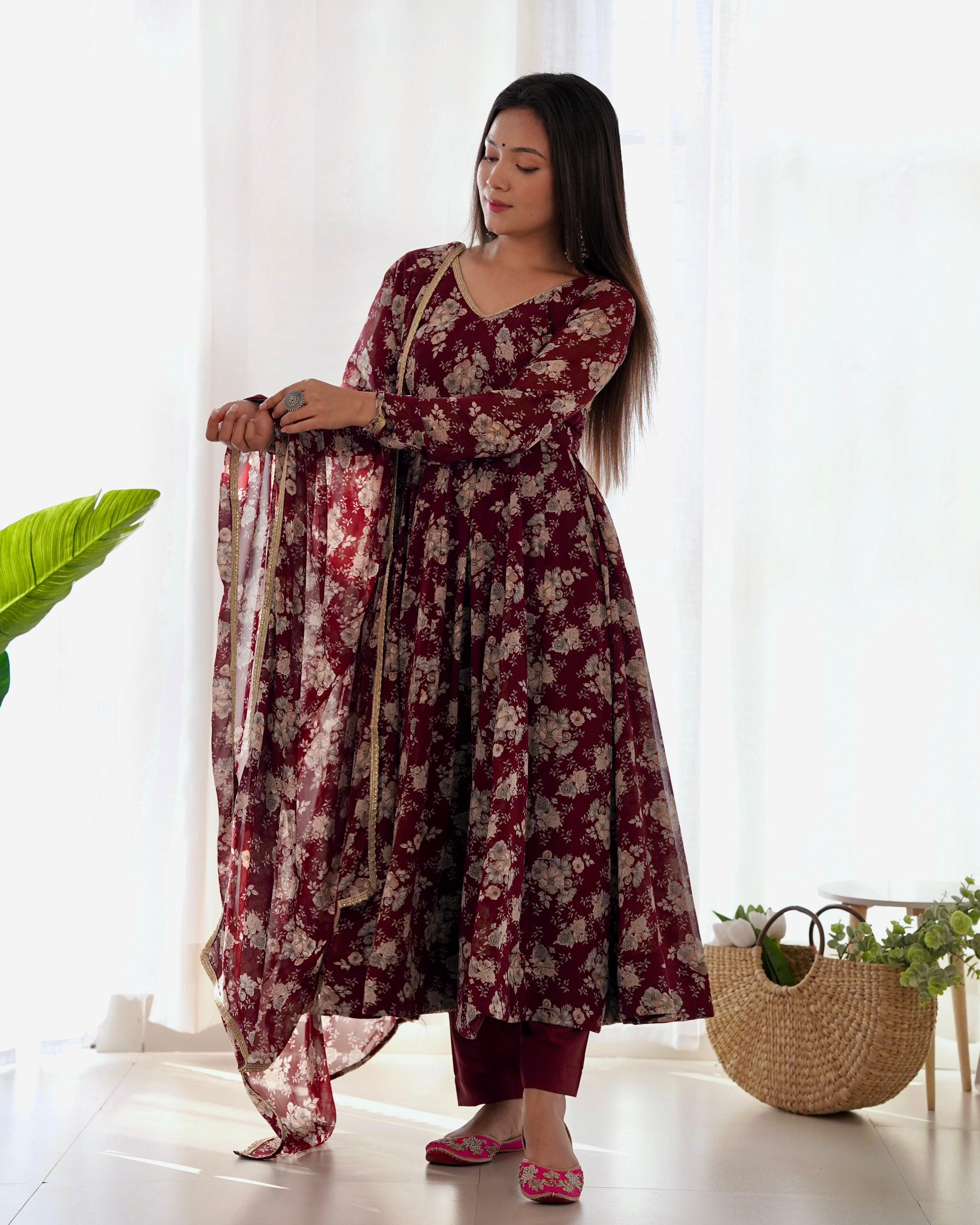 Teeya Creation Multicolor Faux Georgette Digital Printed Fully Stitched Gown