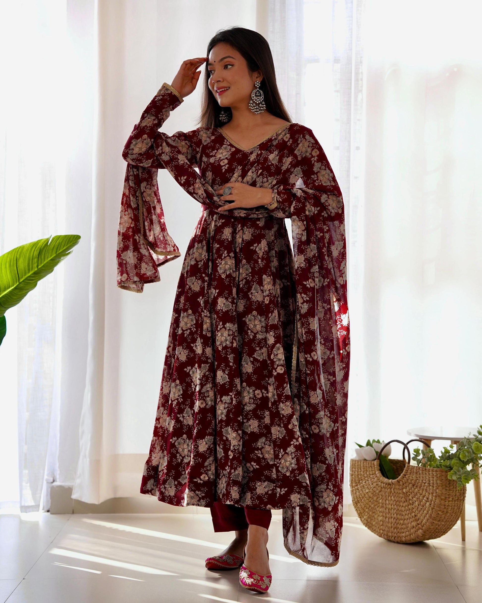 Teeya Creation Multicolor Faux Georgette Digital Printed Fully Stitched Gown