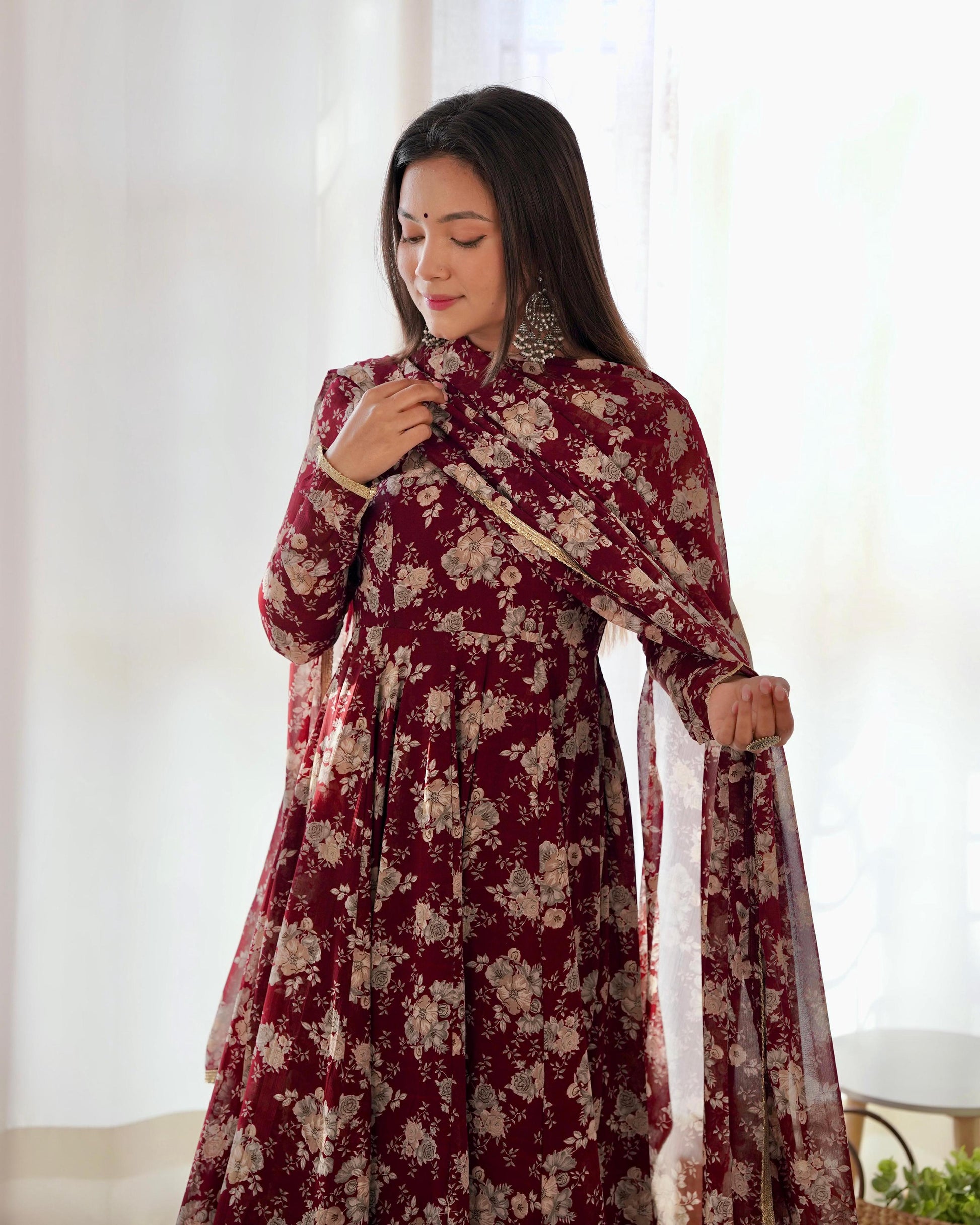 Teeya Creation Multicolor Faux Georgette Digital Printed Fully Stitched Gown