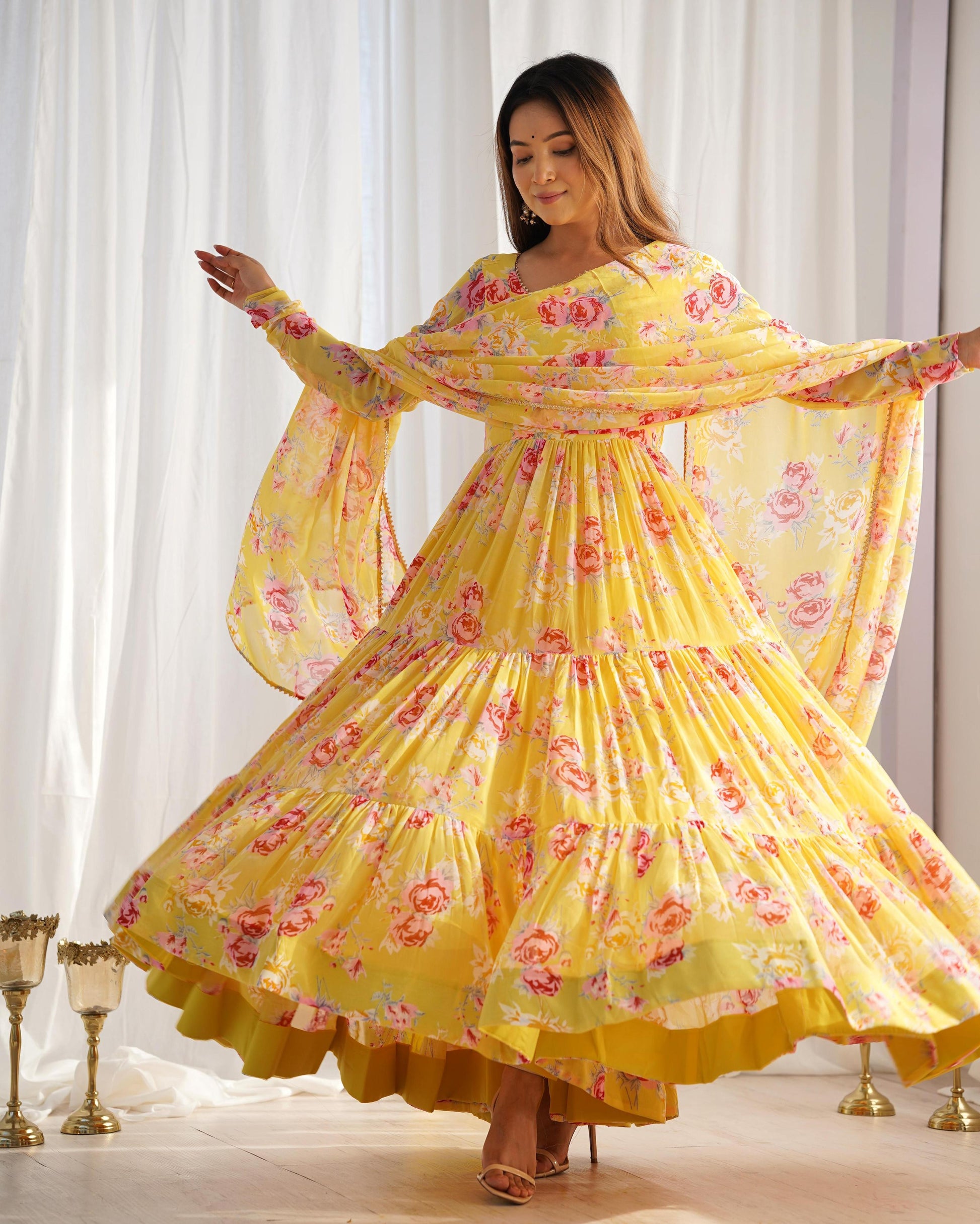 Teeya Creation Multicolor Faux Georgette Digital Printed Fully Stitched Gown