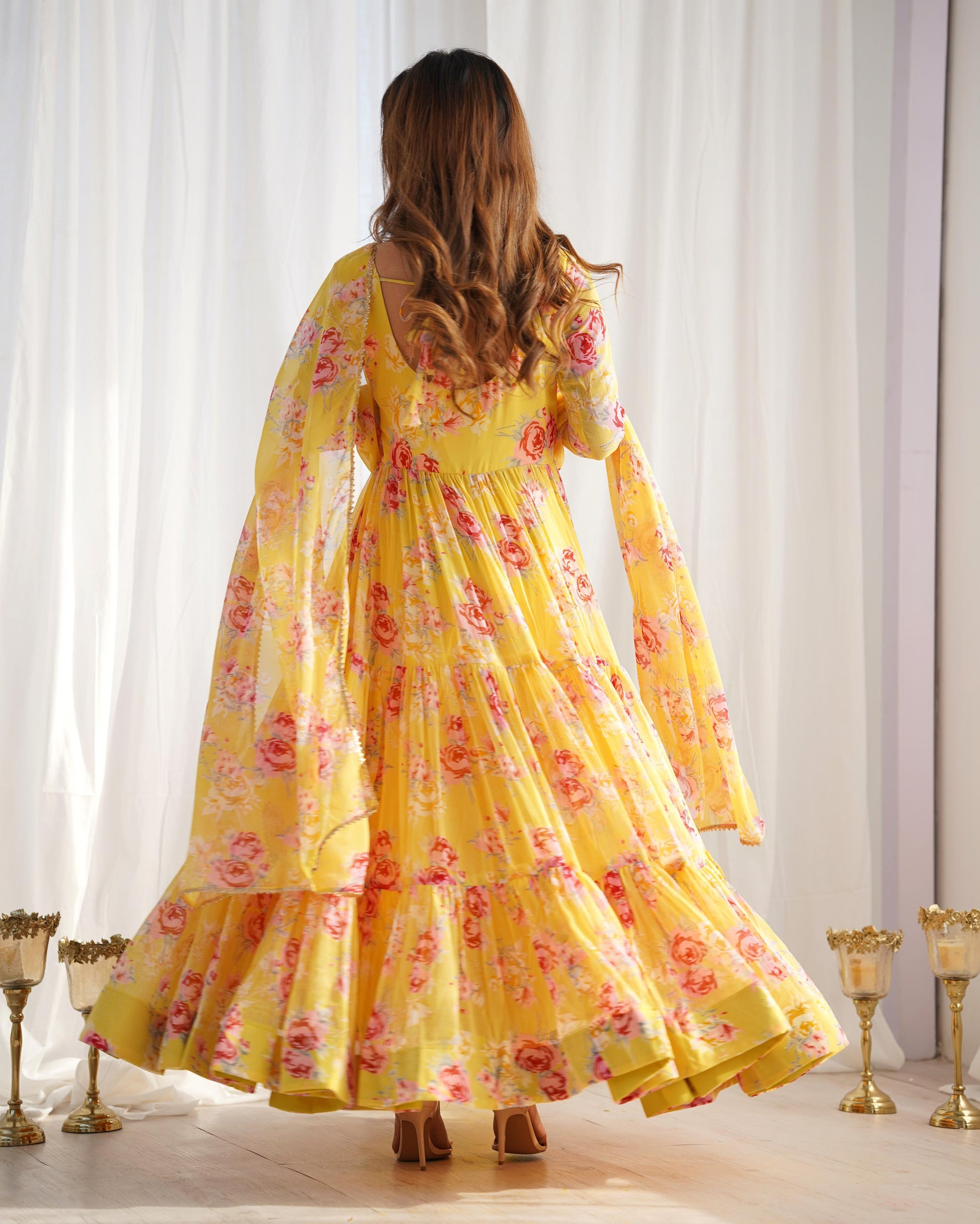 Teeya Creation Multicolor Faux Georgette Digital Printed Fully Stitched Gown